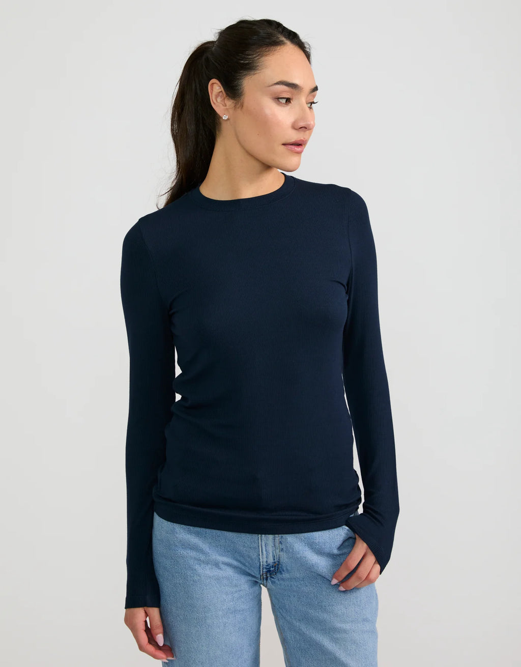 Maison Wheat Chicago Ribbed Long Sleeve  - Navy