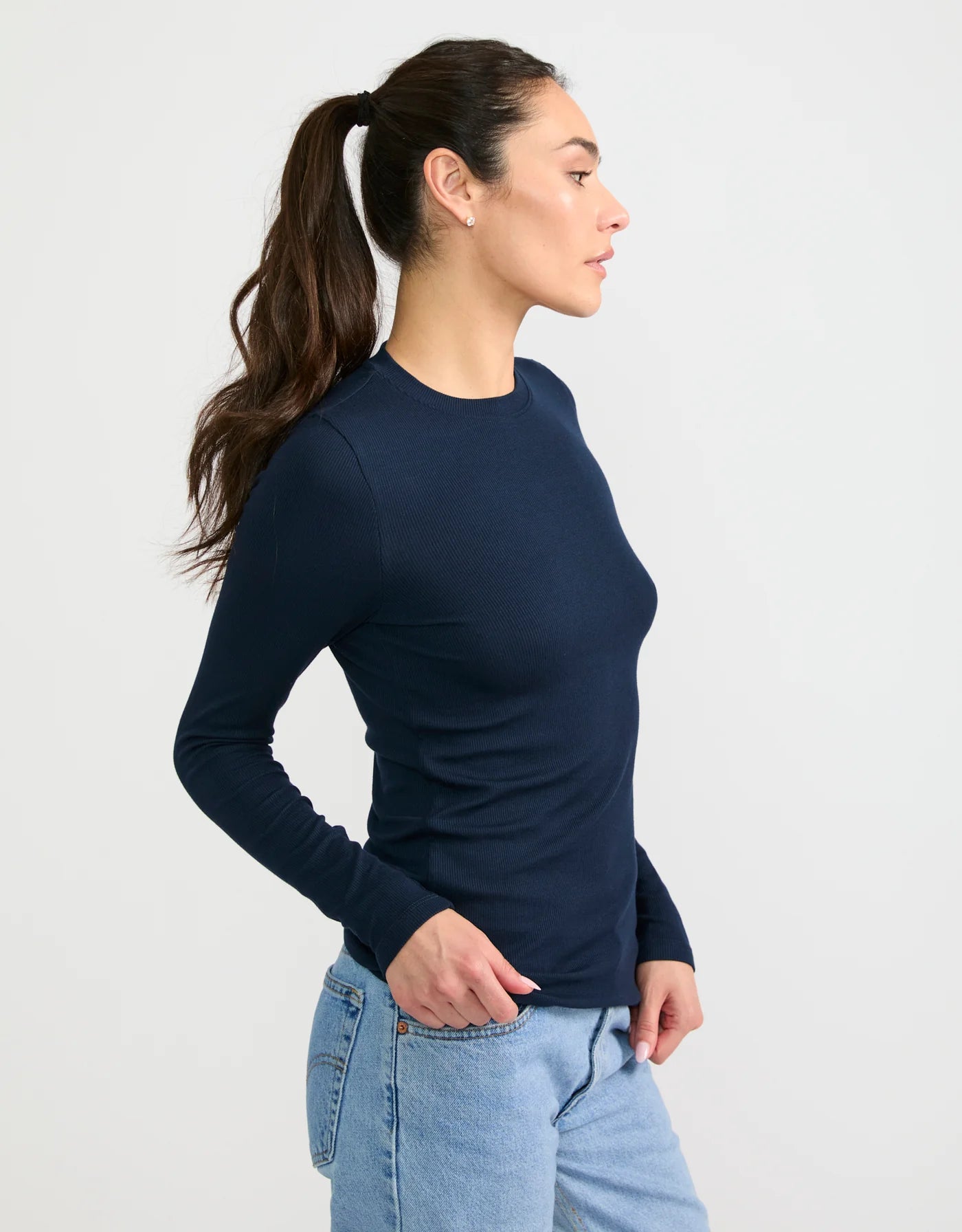 Maison Wheat Chicago Ribbed Long Sleeve  - Navy