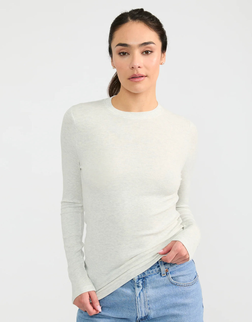 Maison Wheat Chicago Ribbed Long Sleeve - Heather Ash