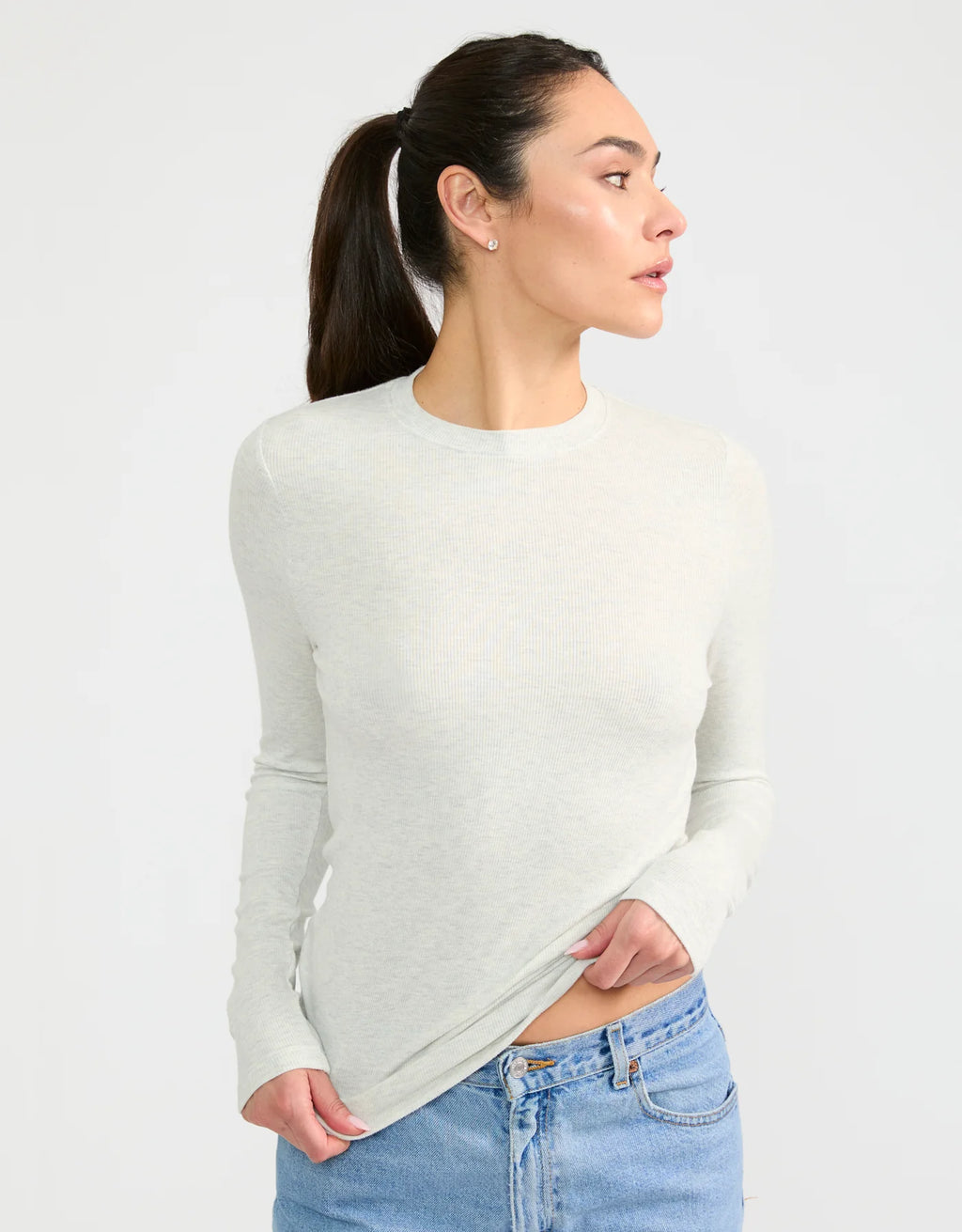 Maison Wheat Chicago Ribbed Long Sleeve - Heather Ash