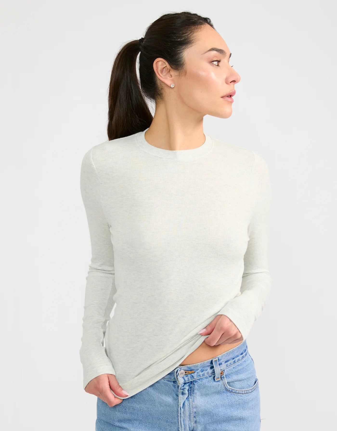 Maison Wheat Chicago Ribbed Long Sleeve - Heather Ash