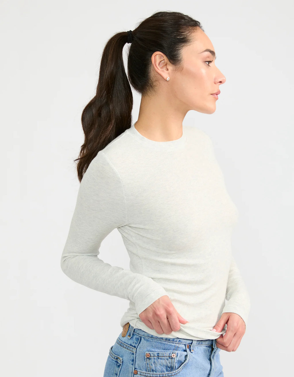 Maison Wheat Chicago Ribbed Long Sleeve - Heather Ash
