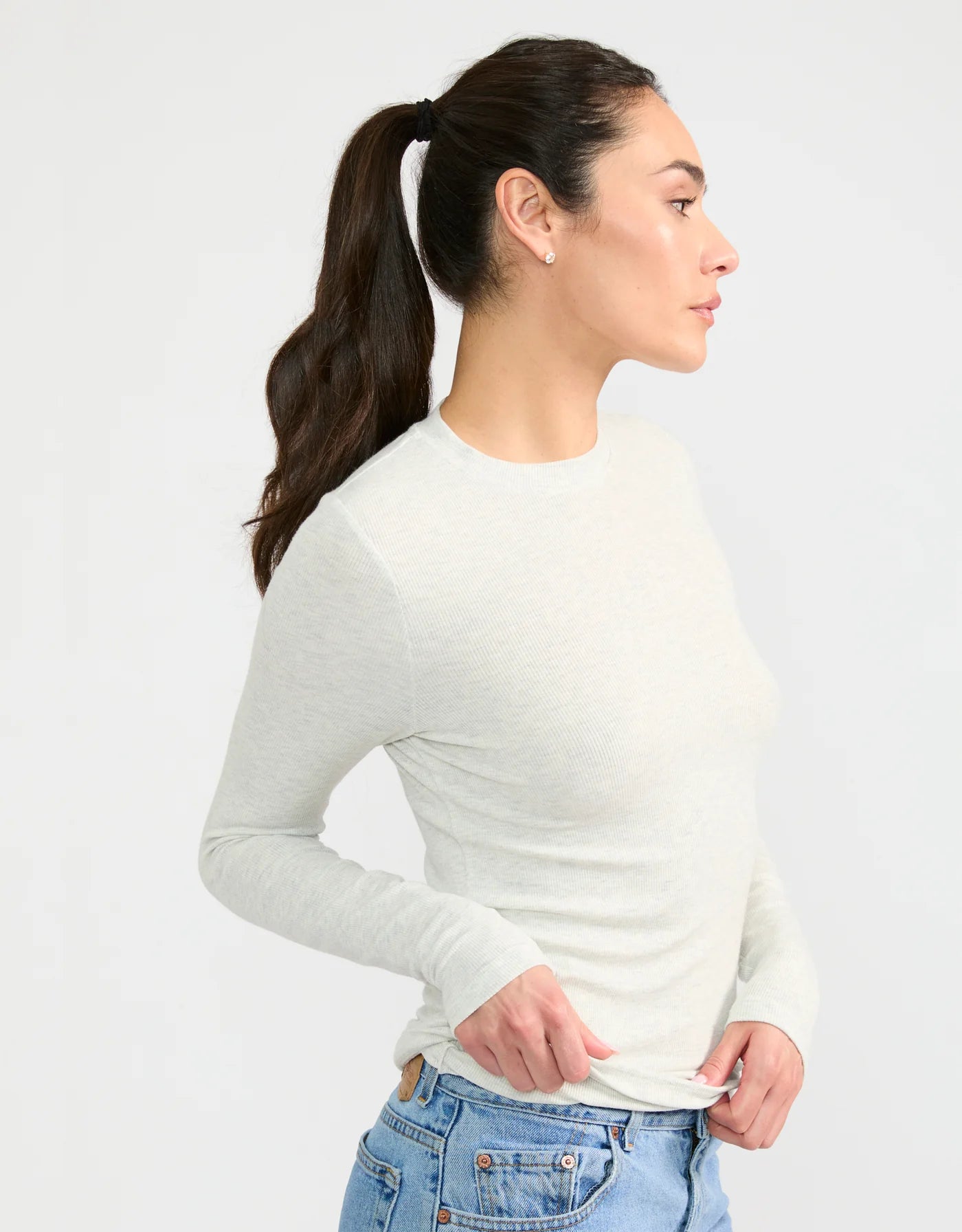 Maison Wheat Chicago Ribbed Long Sleeve - Heather Ash