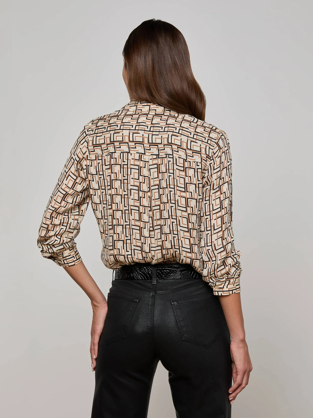 L'Agence Nina Silk Blouse - Ecru Multi Geo Print