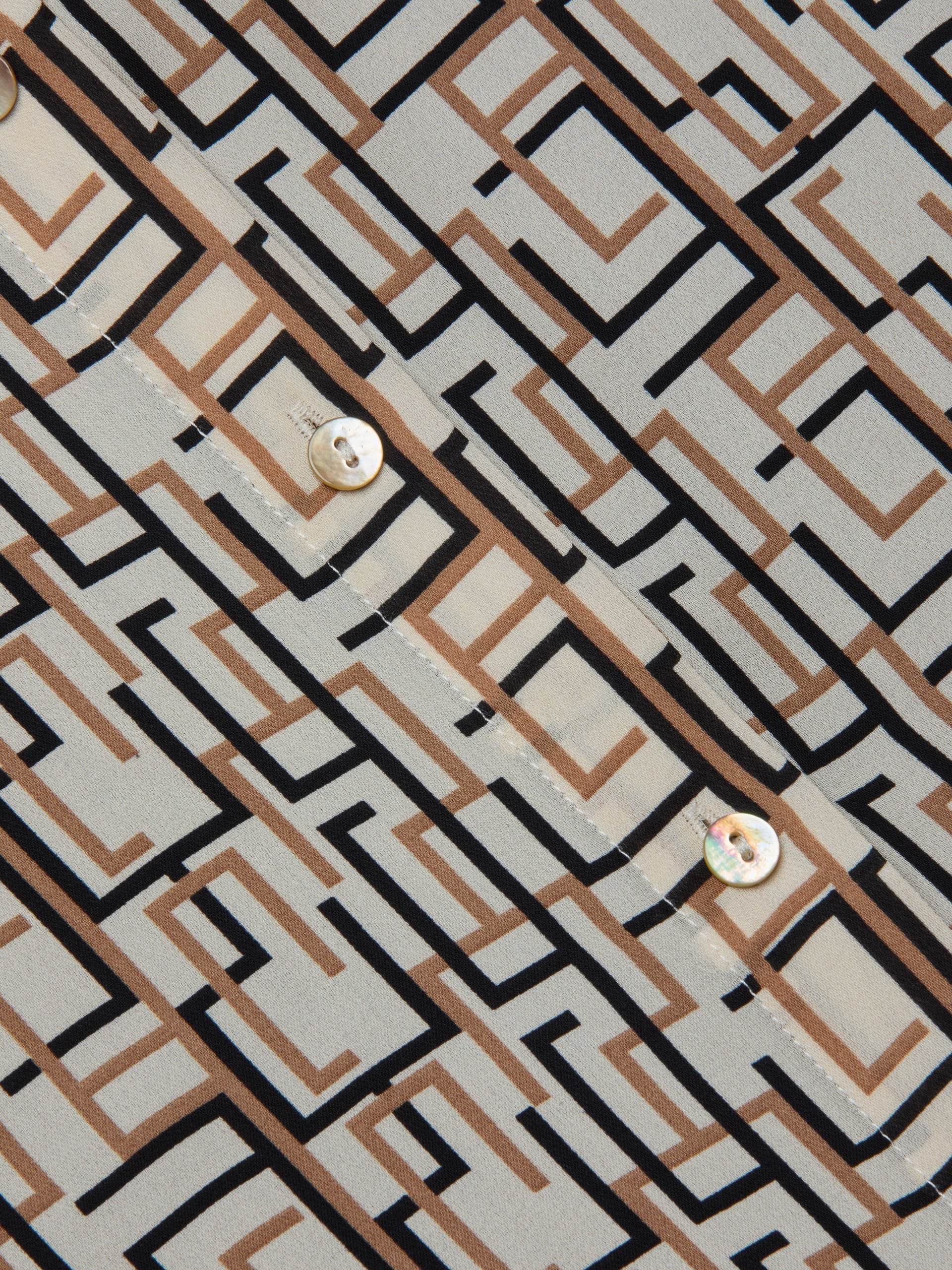 L'Agence Nina Silk Blouse - Ecru Multi Geo Print