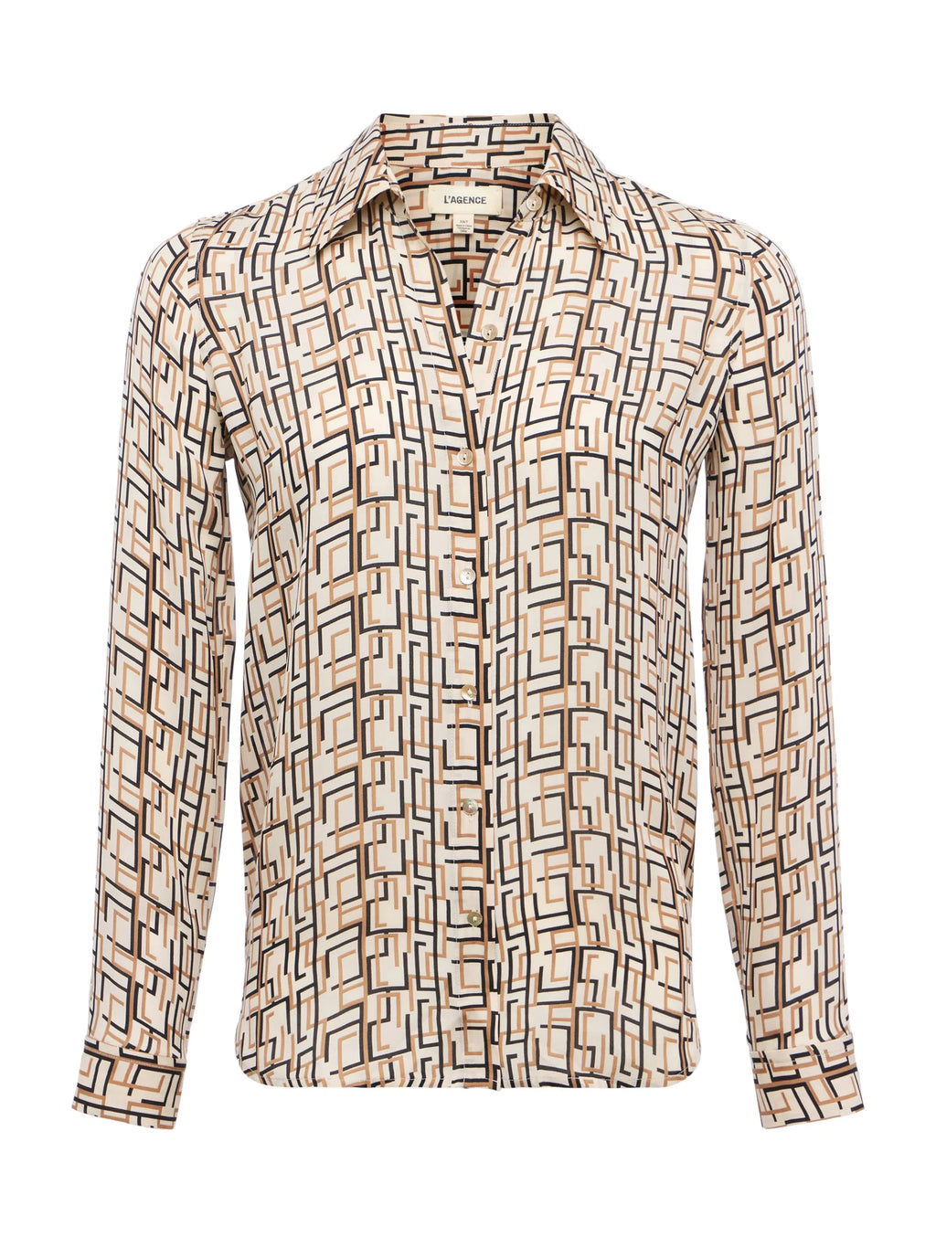 L'Agence Nina Silk Blouse - Ecru Multi Geo Print