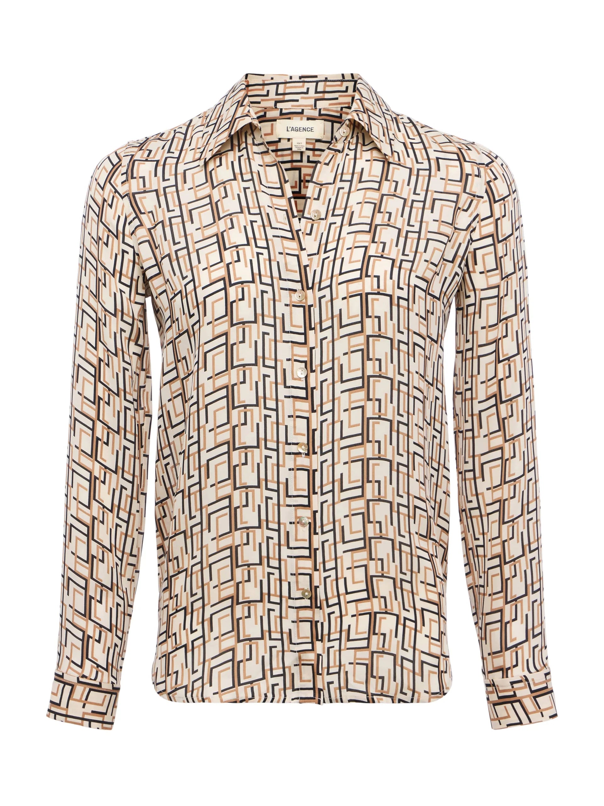 L'Agence Nina Silk Blouse - Ecru Multi Geo Print