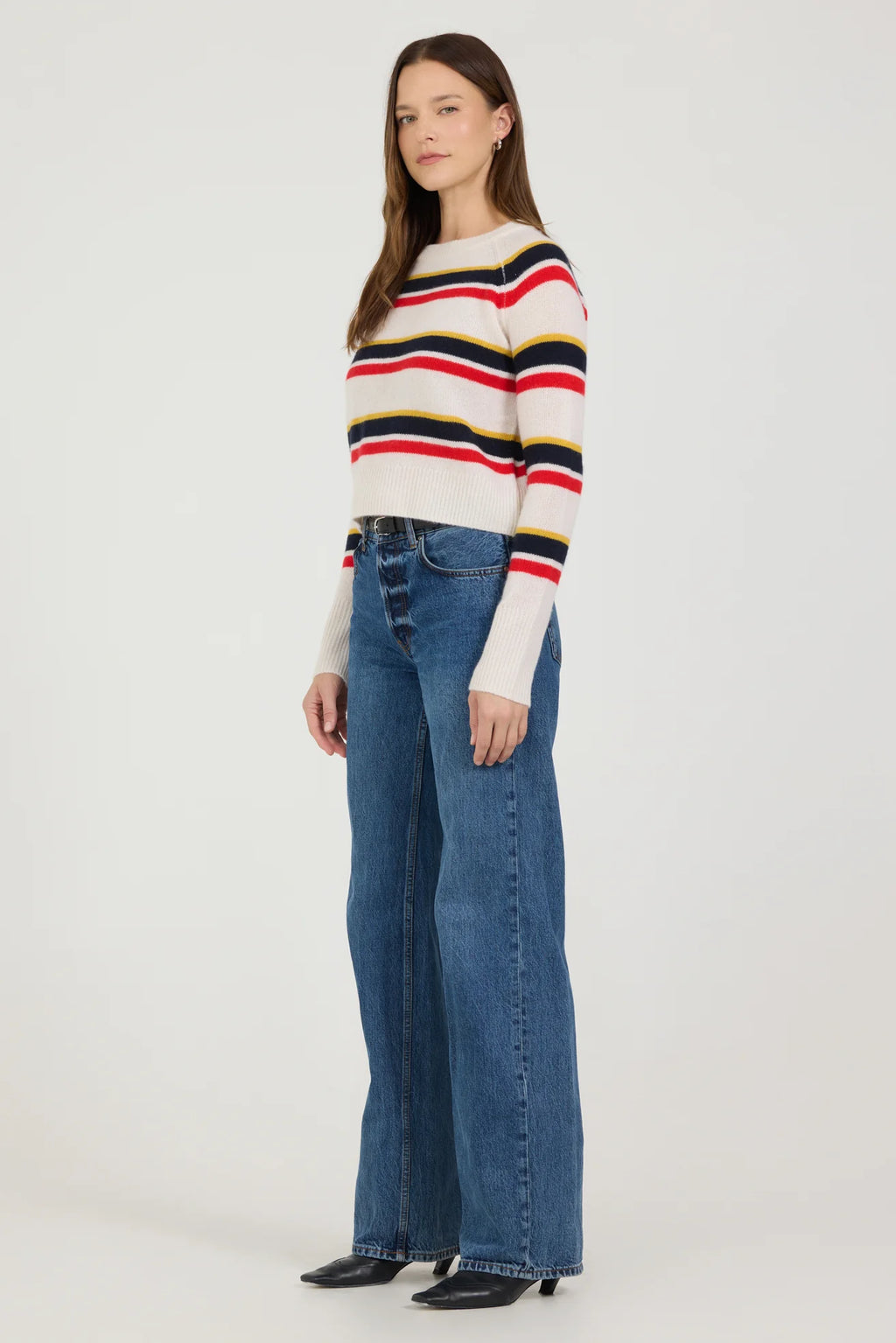 One Grey Day Blakely Cashmere Crewneck - Primary Stripe