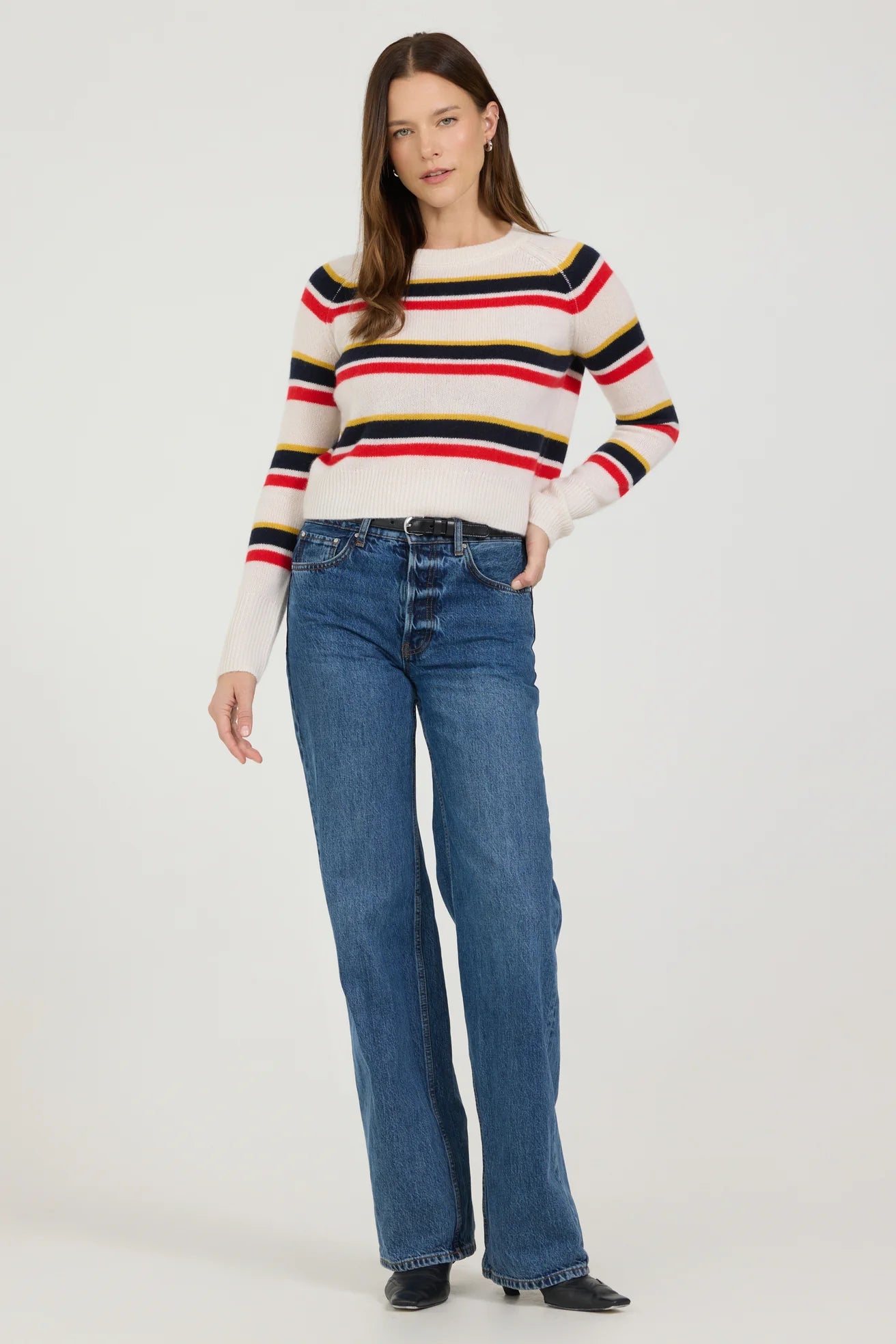 One Grey Day Blakely Cashmere Crewneck - Primary Stripe