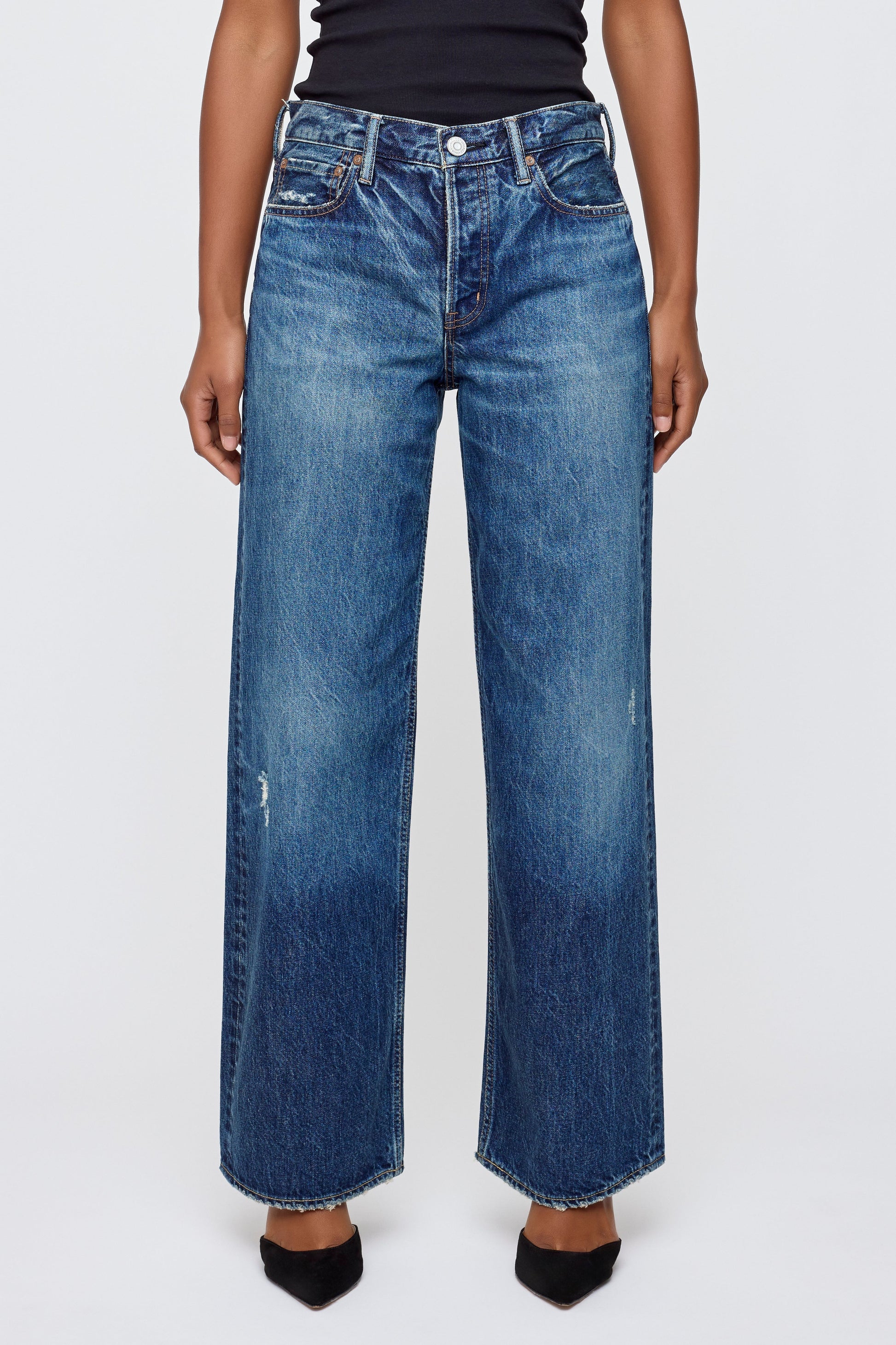 Moussy Ashmont Loose Straight Jeans - Blue