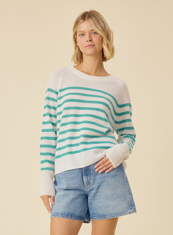 One Grey Day Sloane Cashmere Pullover - Sea Green Combo