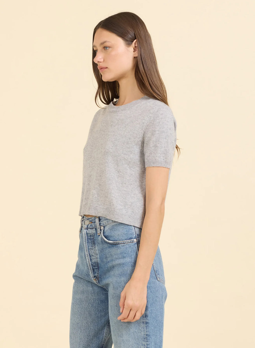 One Grey Day Kadri Cashmere Tee - Heather Grey