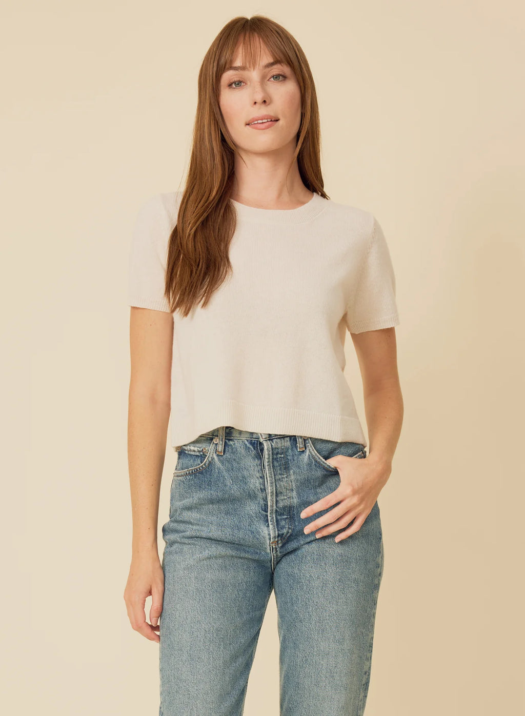 One Grey Day Kadri Cashmere Tee - Ivory