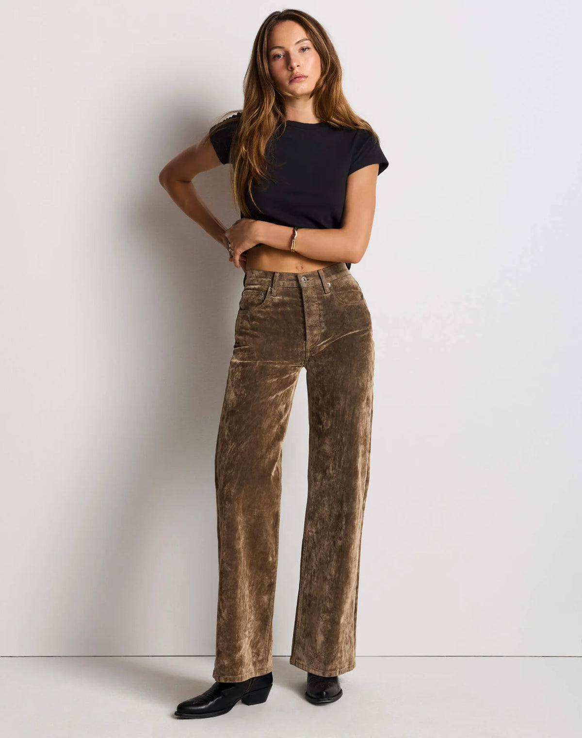 Re/Done High Rise Wide Leg - Beige Flock