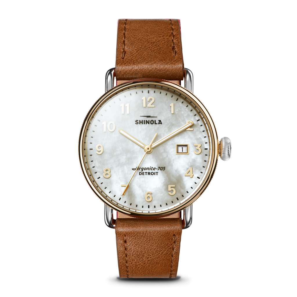 Shinola Canfield Watch 38mm - MOP/Tan Leather Straps