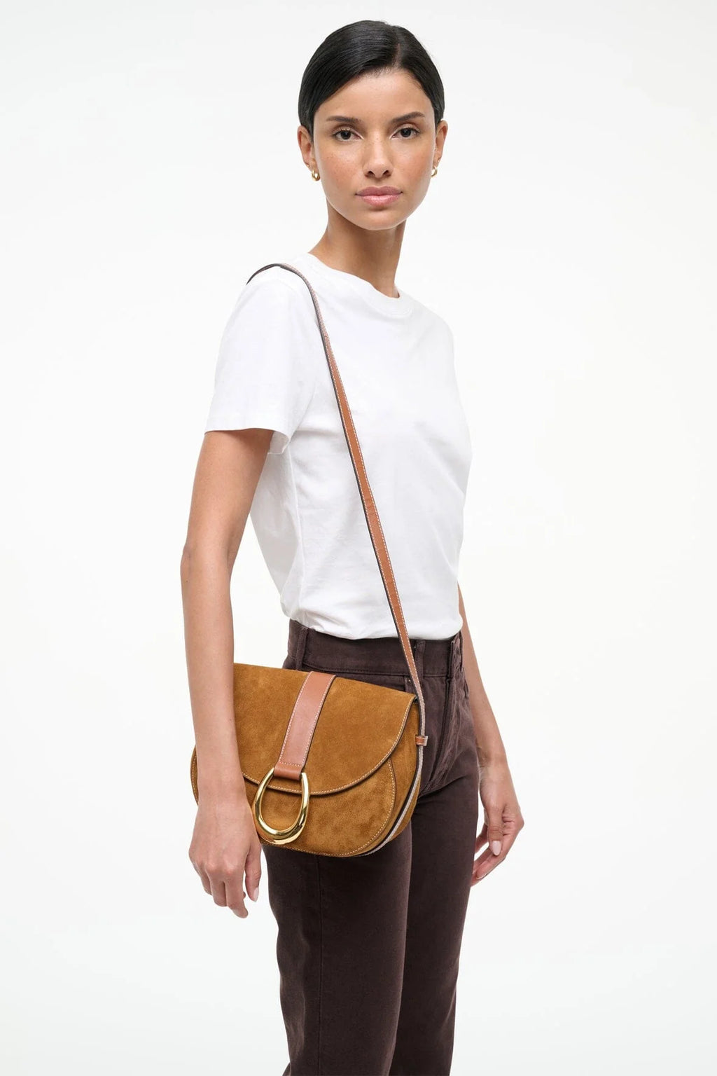 Staud Bella Saddle Bag - Tan Suede