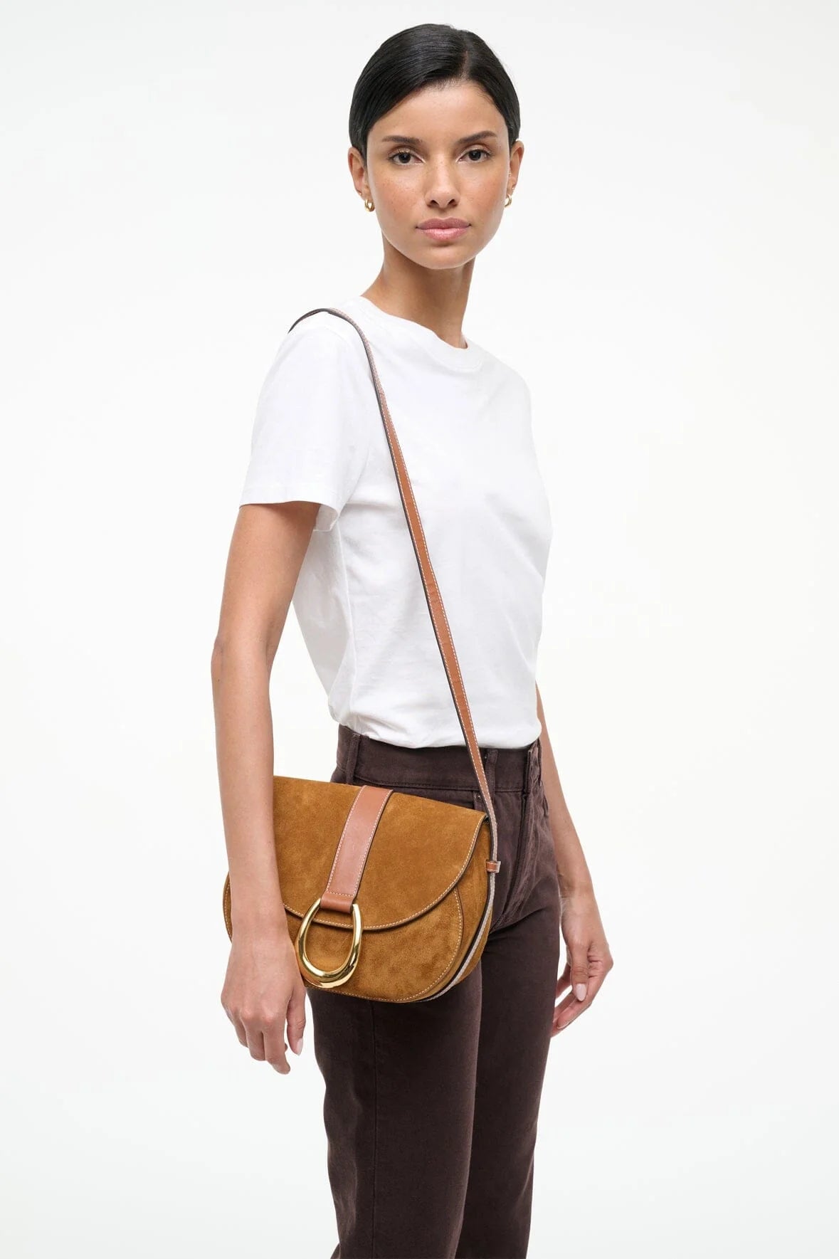Staud Bella Saddle Bag - Tan Suede