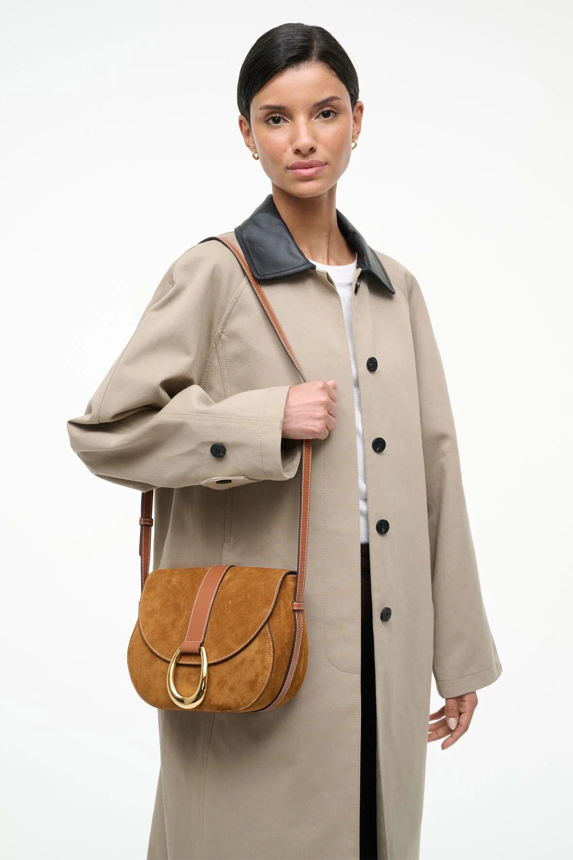 Staud Bella Saddle Bag - Tan Suede