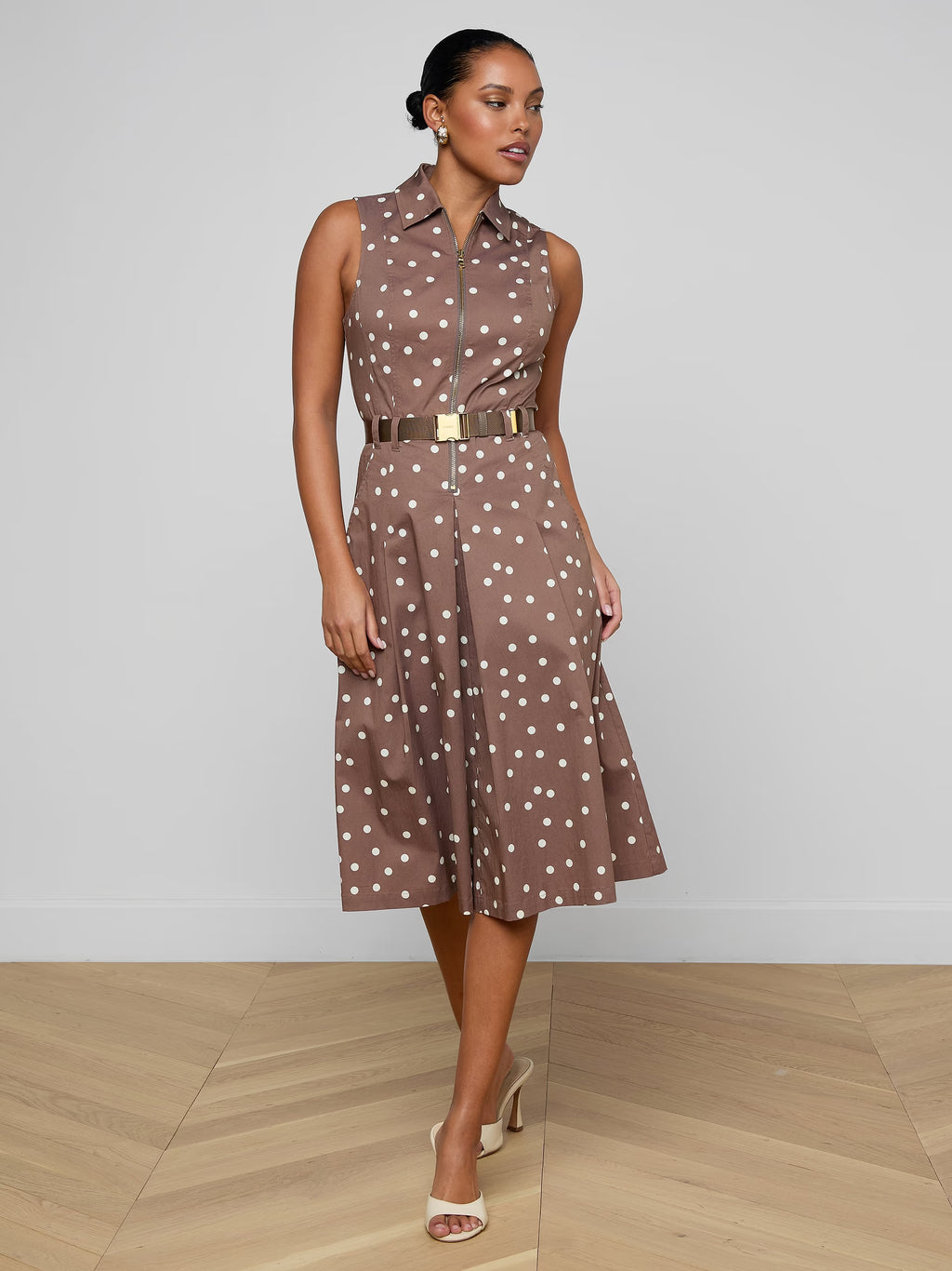L'Agence Kylo Shirt Dress Cardamom/Ecru Polka Dot