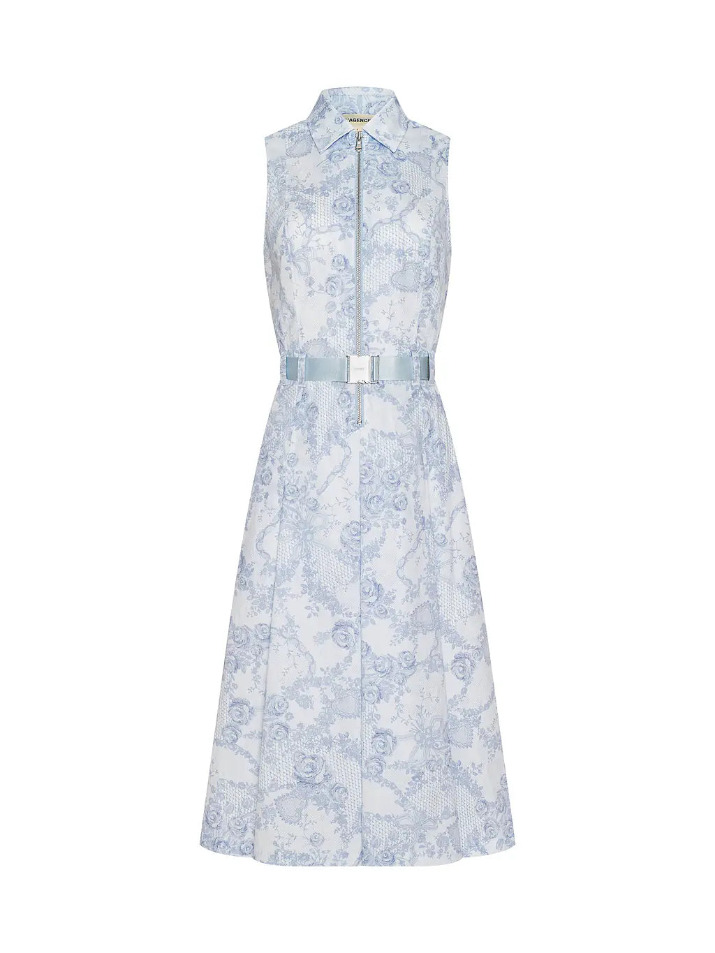 L'Agence Kylo Shirt Dress - Ivory/Pale Mist Blue Lace Print