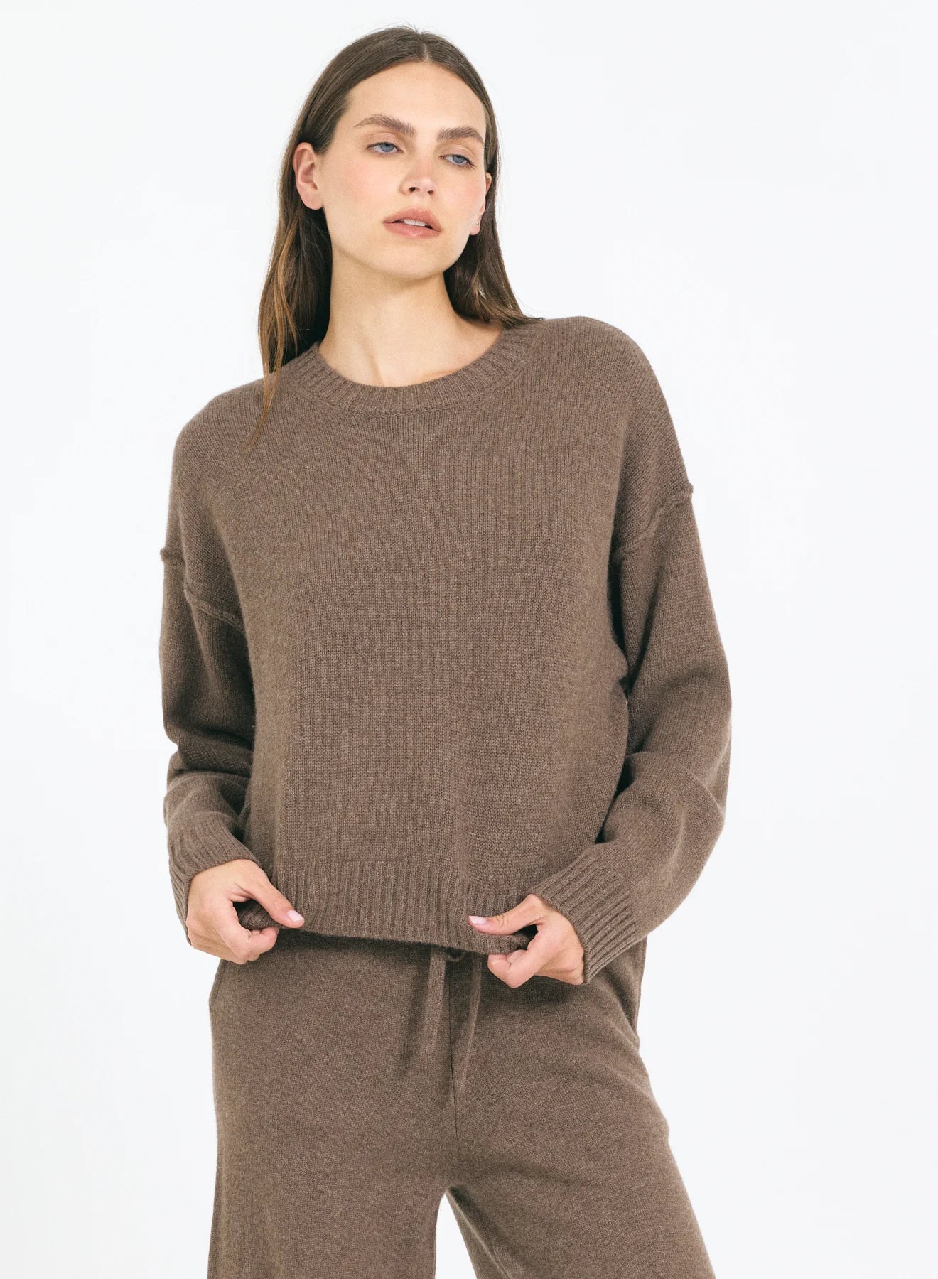 One Grey Day Annika Cashmere Crewneck - Husk