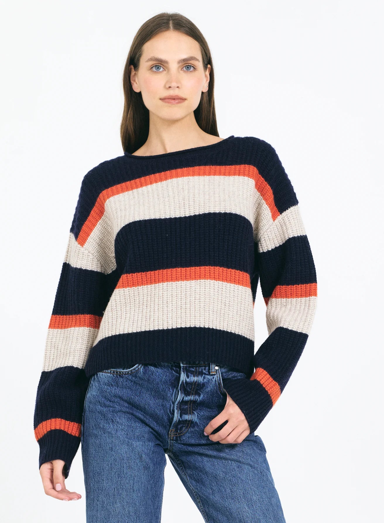 One Grey Day Yvonne Crewneck - Navy Combo