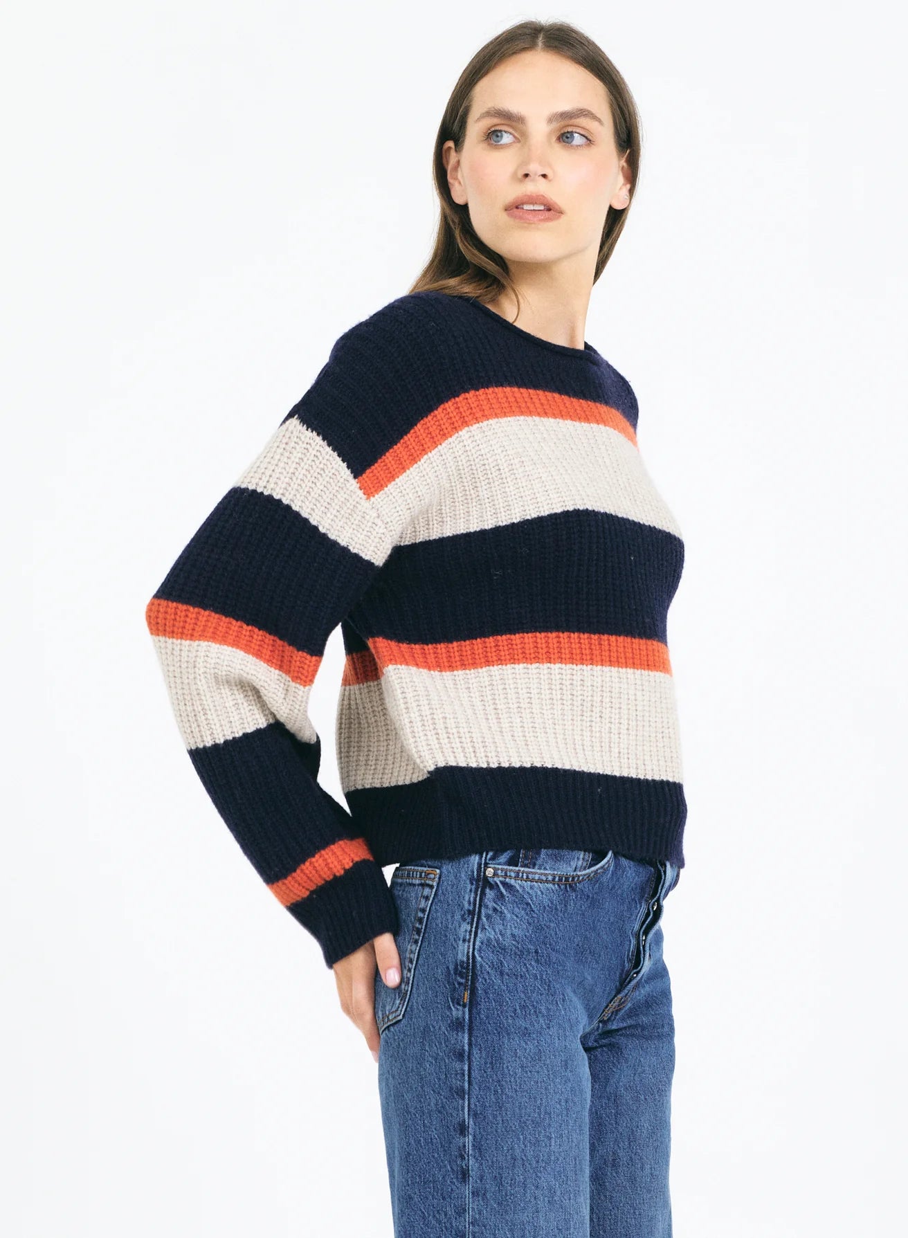 One Grey Day Yvonne Crewneck - Navy Combo