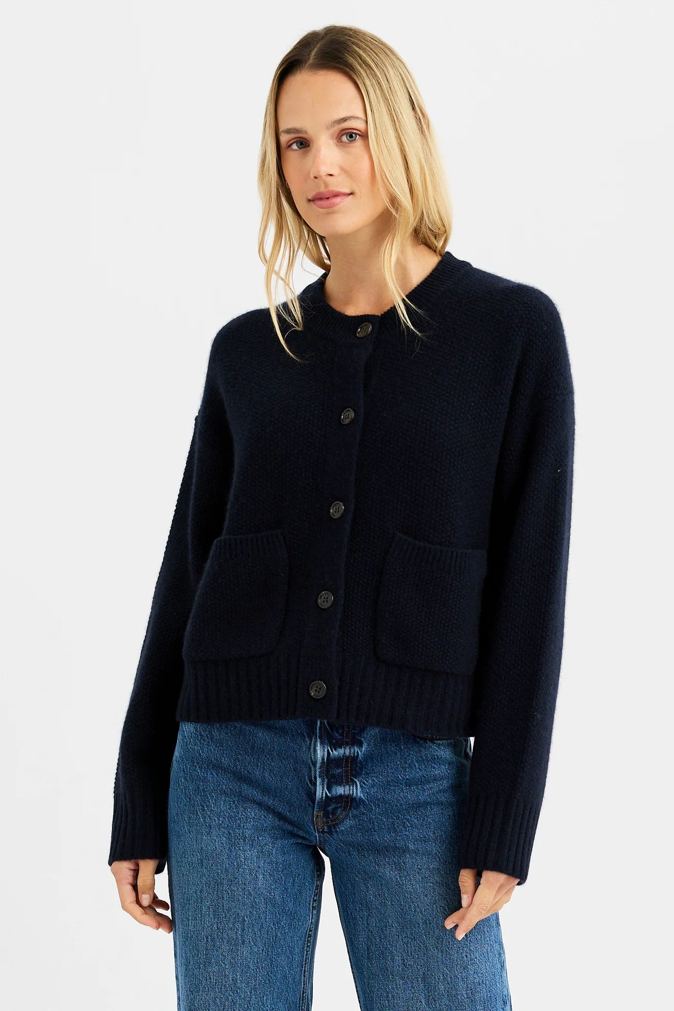One Grey Day Cassie Cashmere Cardigan - Galaxy Blue