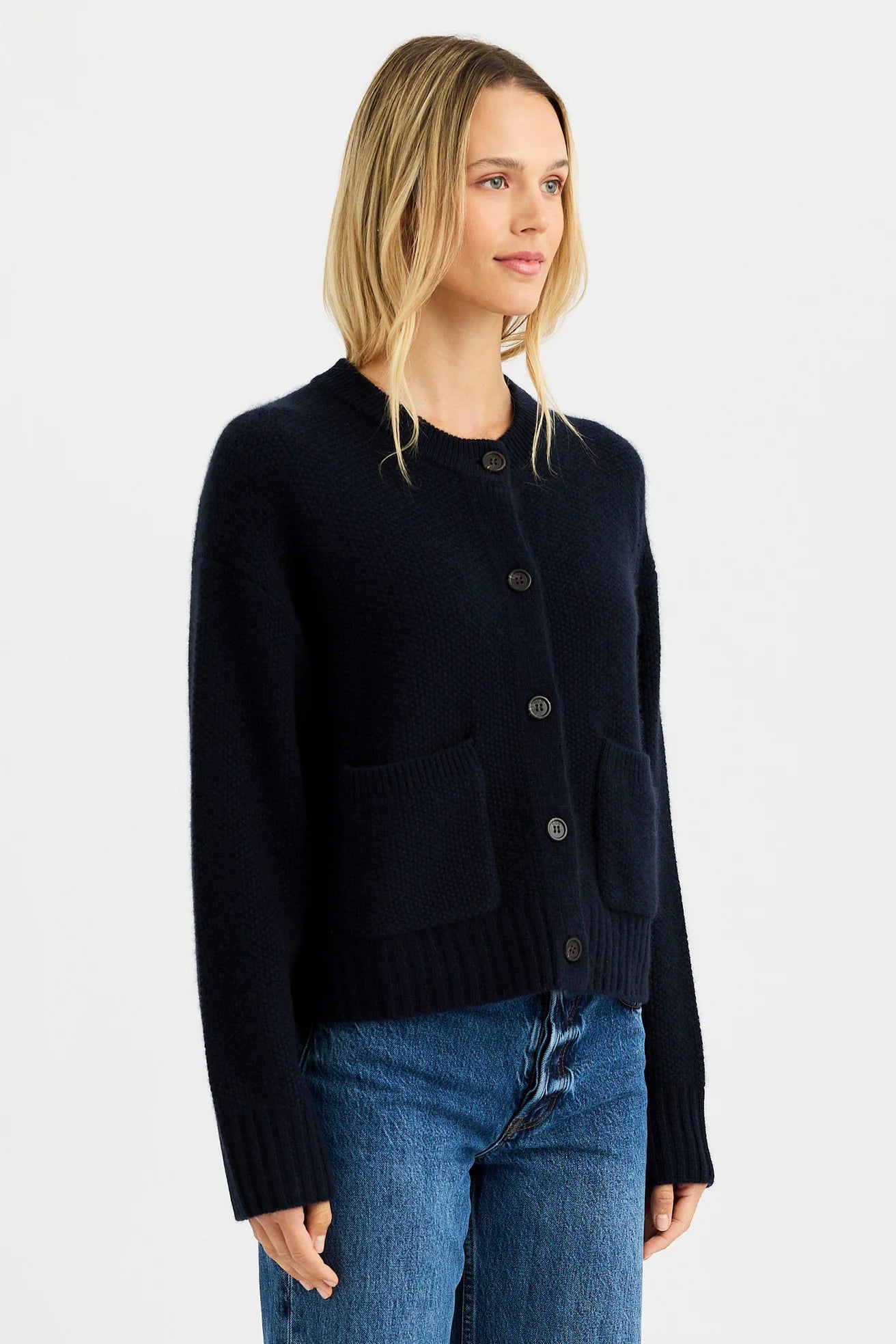 One Grey Day Cassie Cashmere Cardigan - Galaxy Blue