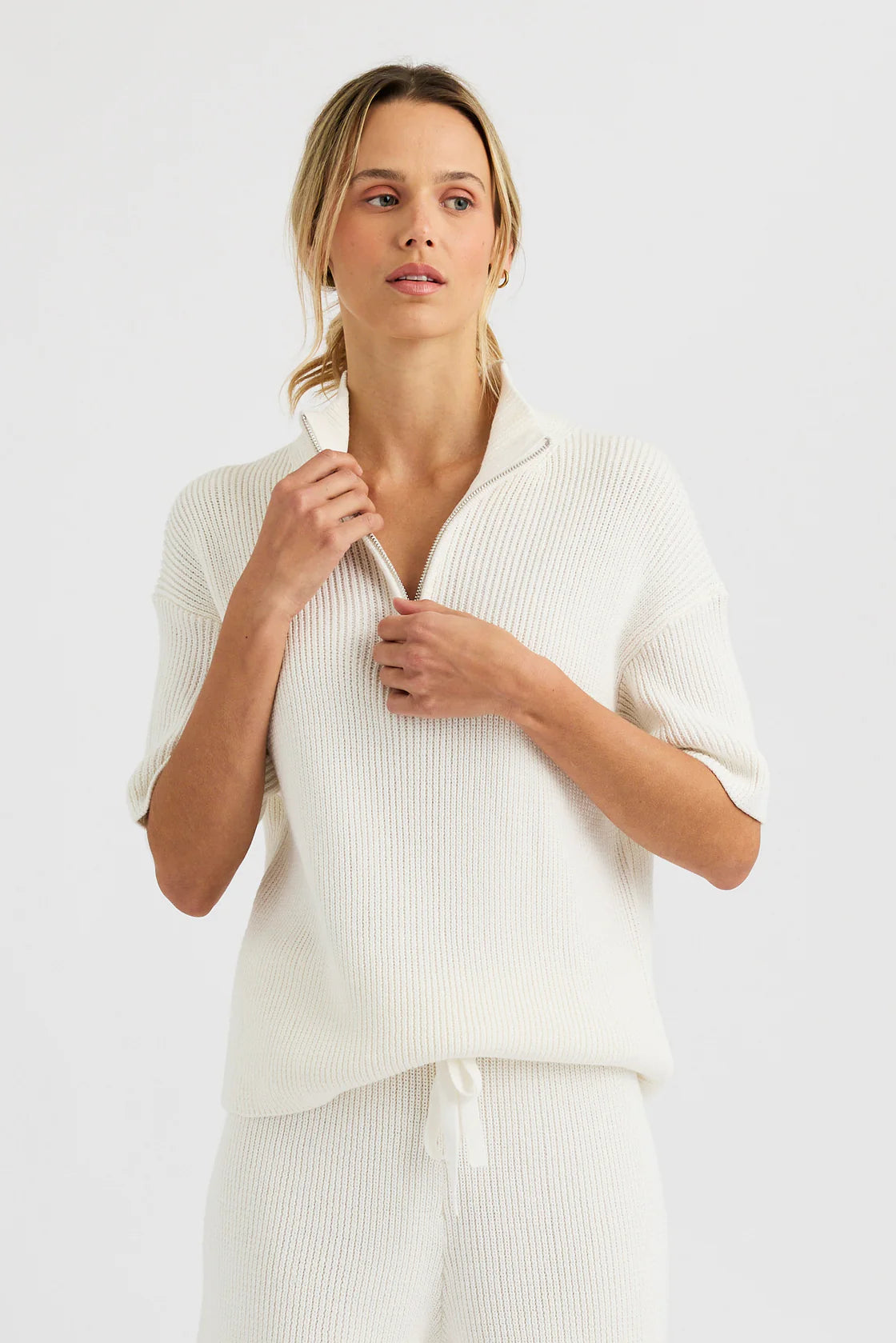 One Grey Day Graham Short Sleeve 1/4 Zip Sweater