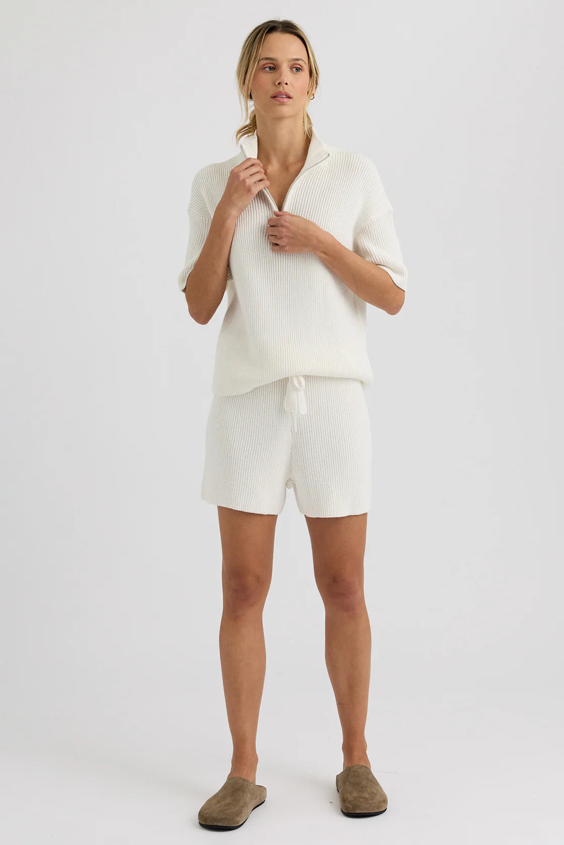 One Grey Day Graham Short Sleeve 1/4 Zip Sweater