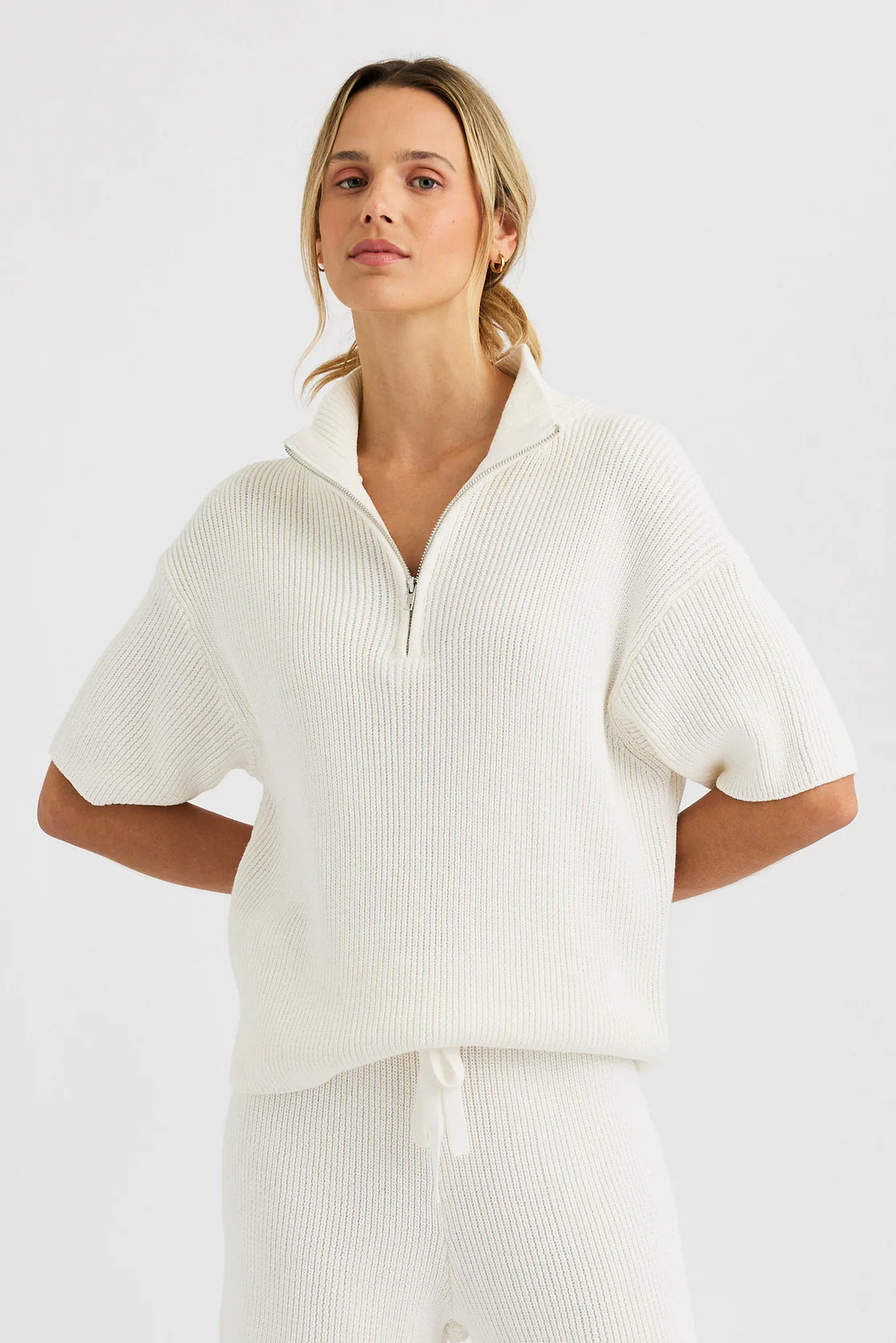 One Grey Day Graham Short Sleeve 1/4 Zip Sweater