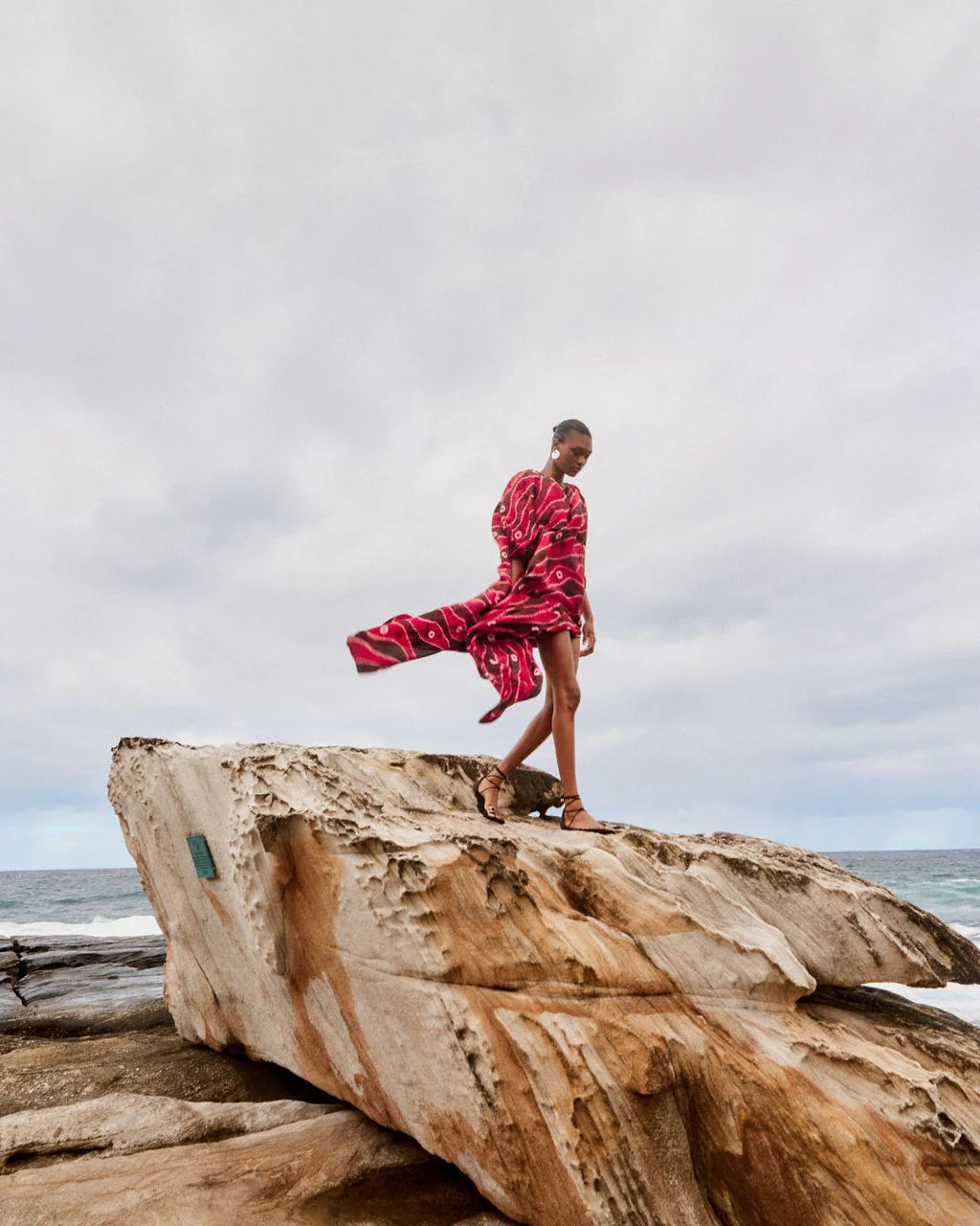 Ilio Nema Olive Hand Dyed Silk Caftan - Red Tie-Dye