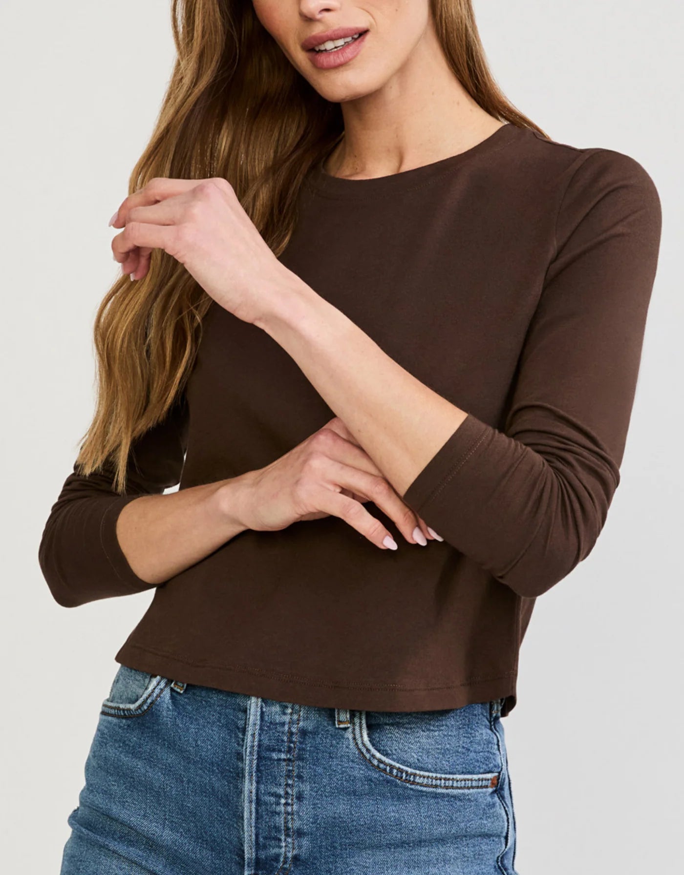 Maison Wheat Austin Long Sleeve Tee - Espresso