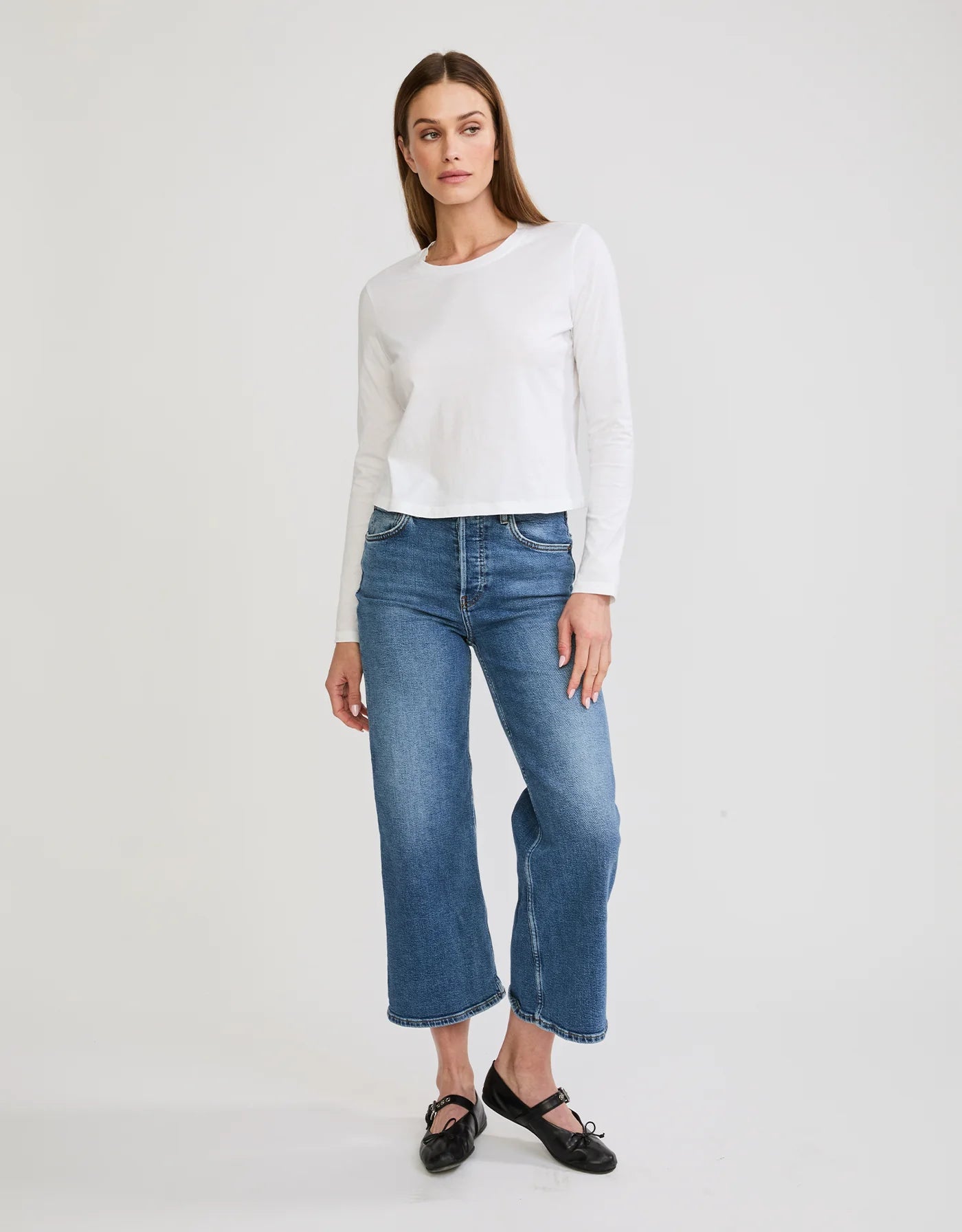 Maison Wheat Austin Long Sleeve Tee - White