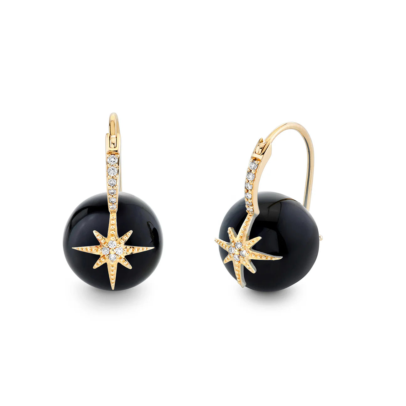 Sydney Evan Gold & Diamond Starburst Onyx Earrings