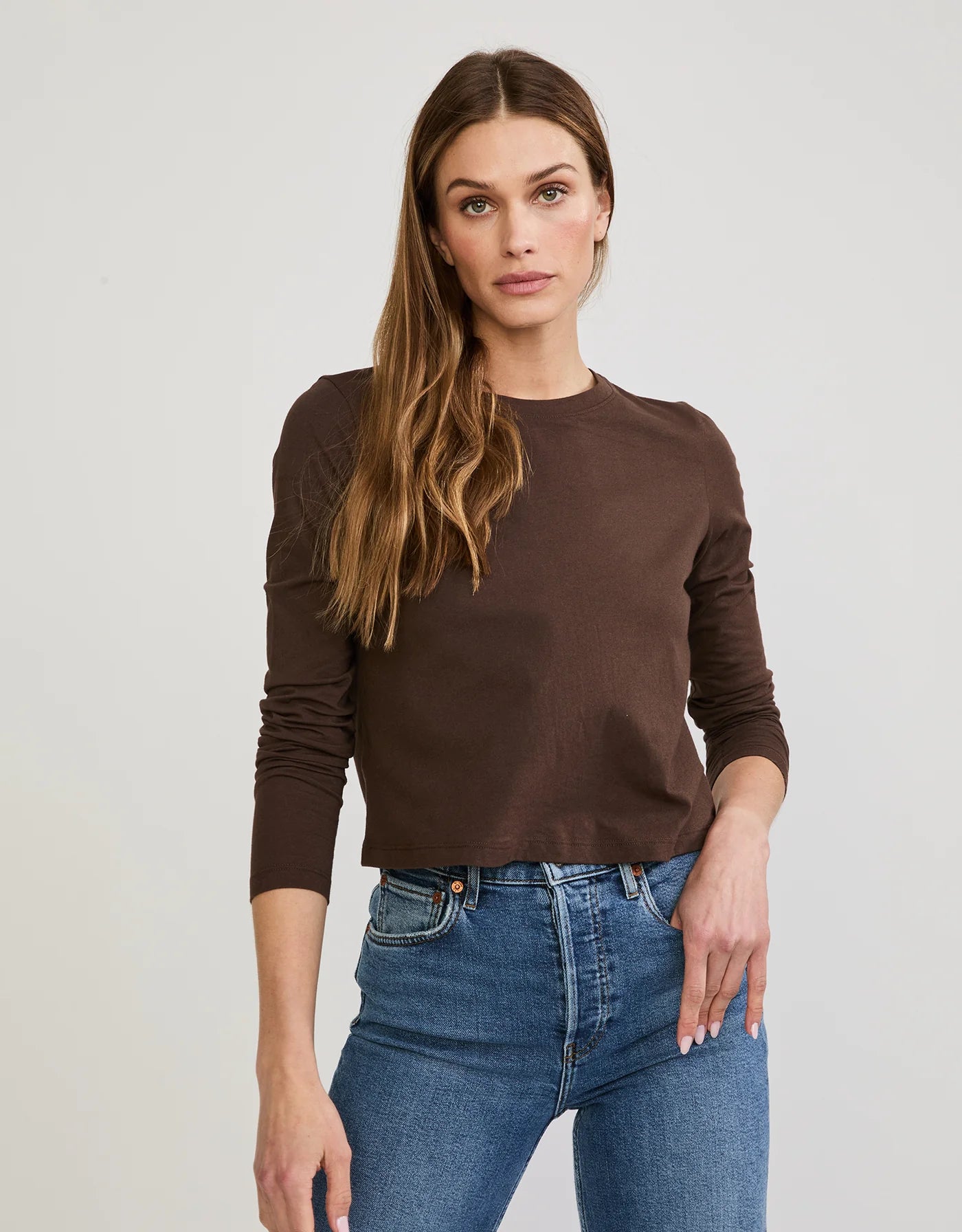 Maison Wheat Austin Long Sleeve Tee - Espresso