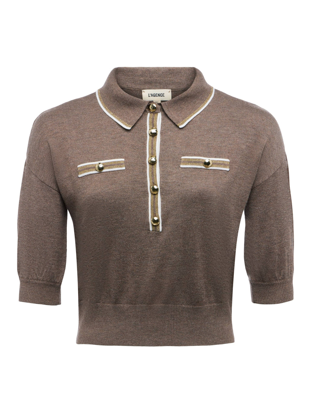 L'Agence Masaki Cropped Sweater - Deep Taupe/Ivory/Gold