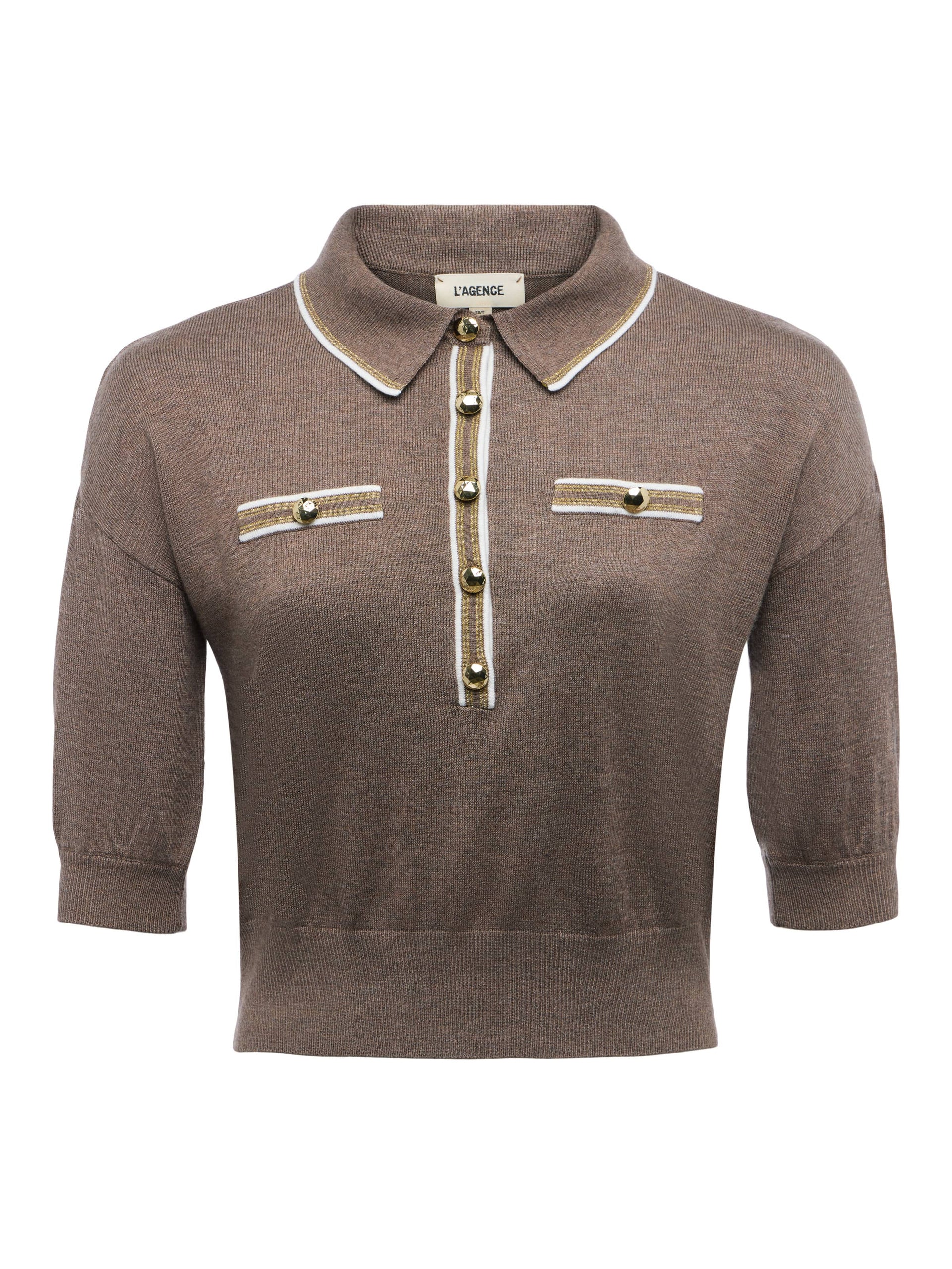 L'Agence Masaki Cropped Sweater - Deep Taupe/Ivory/Gold