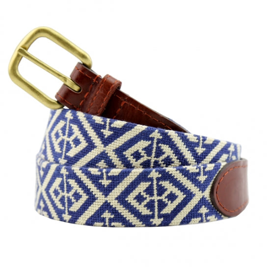Smathers & Branson Scarsdale Needlepoint Belt (Classic Navy-Light Khaki)