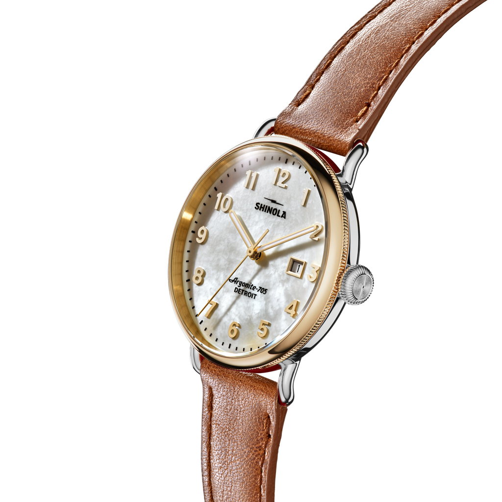 Shinola Canfield Watch 38mm - MOP/Tan Leather Straps