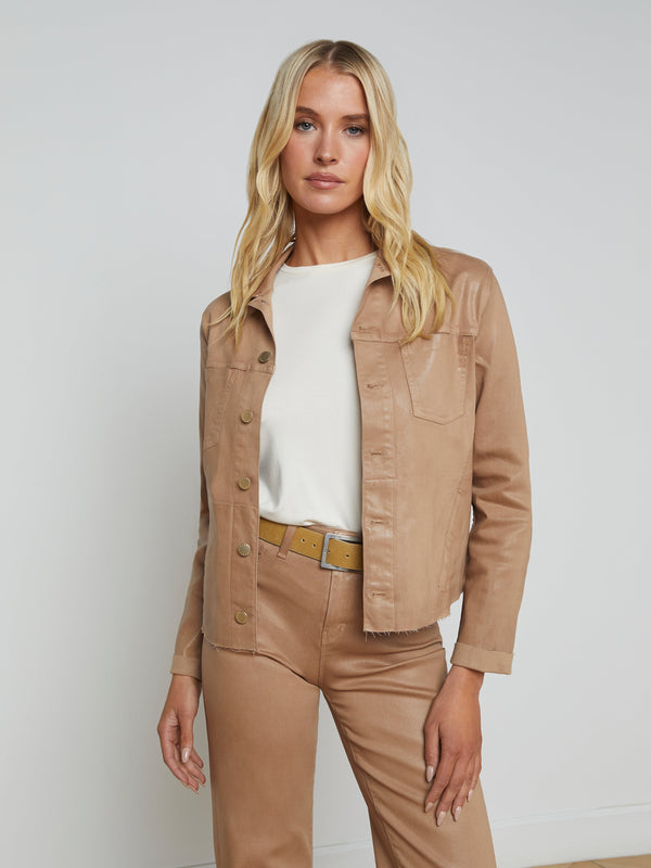 L'agence Janelle Coated Denim Jacket in Cappuccino Coated