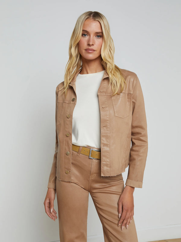 L'Agence Janelle Slim Raw Jacket - Cappuccino Coated