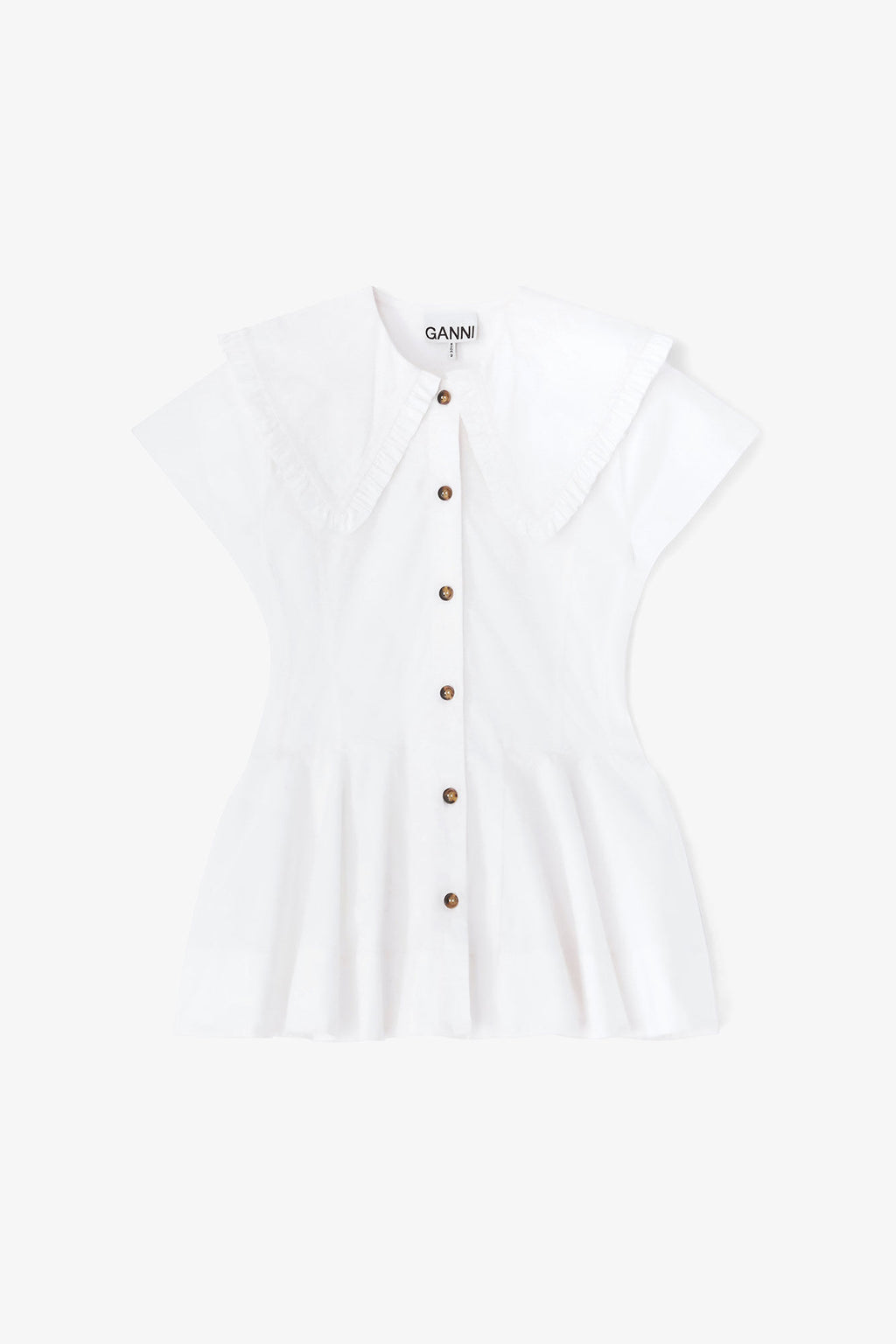 Ganni Short Cotton Ruffle Shirt