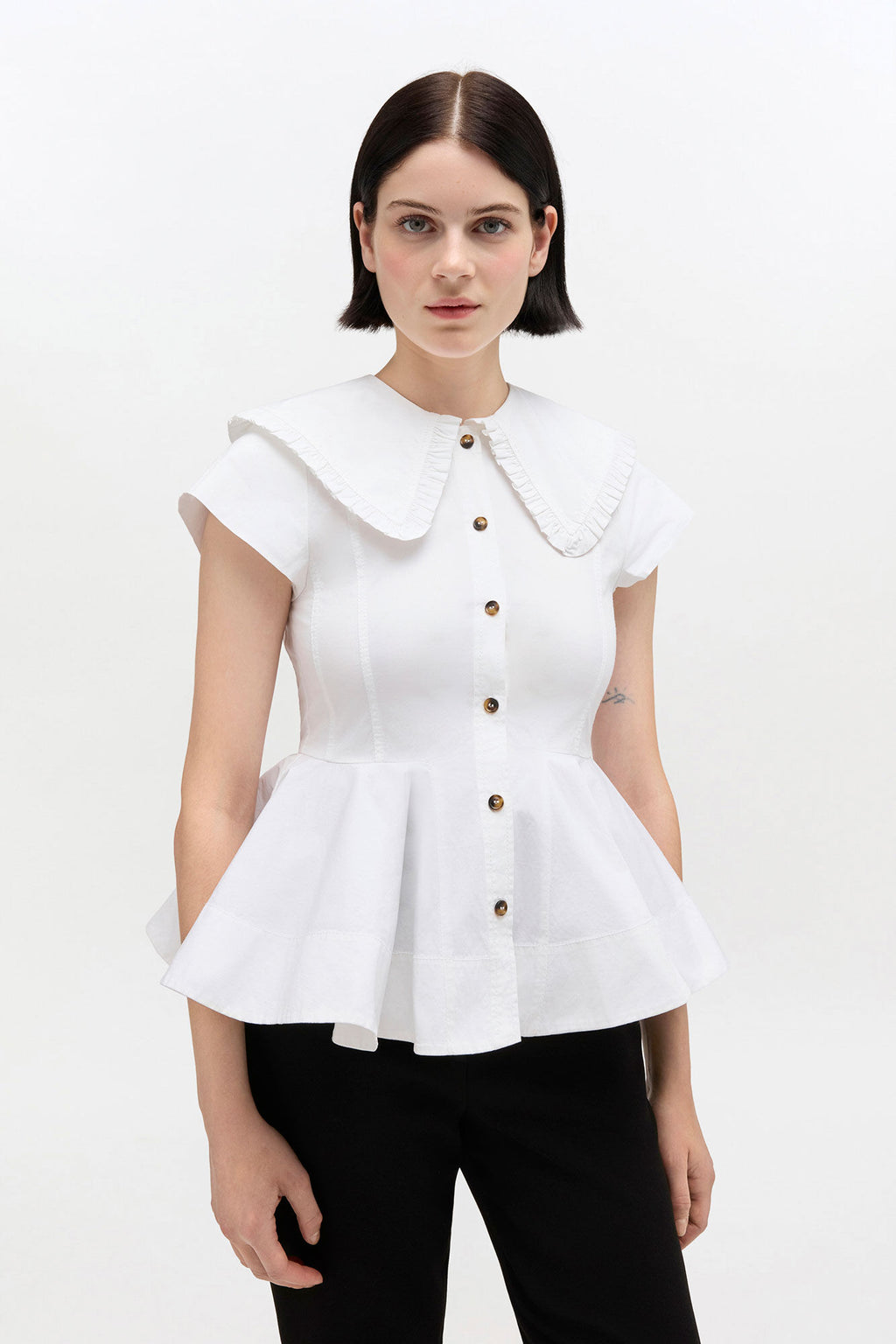 Ganni Short Cotton Ruffle Shirt
