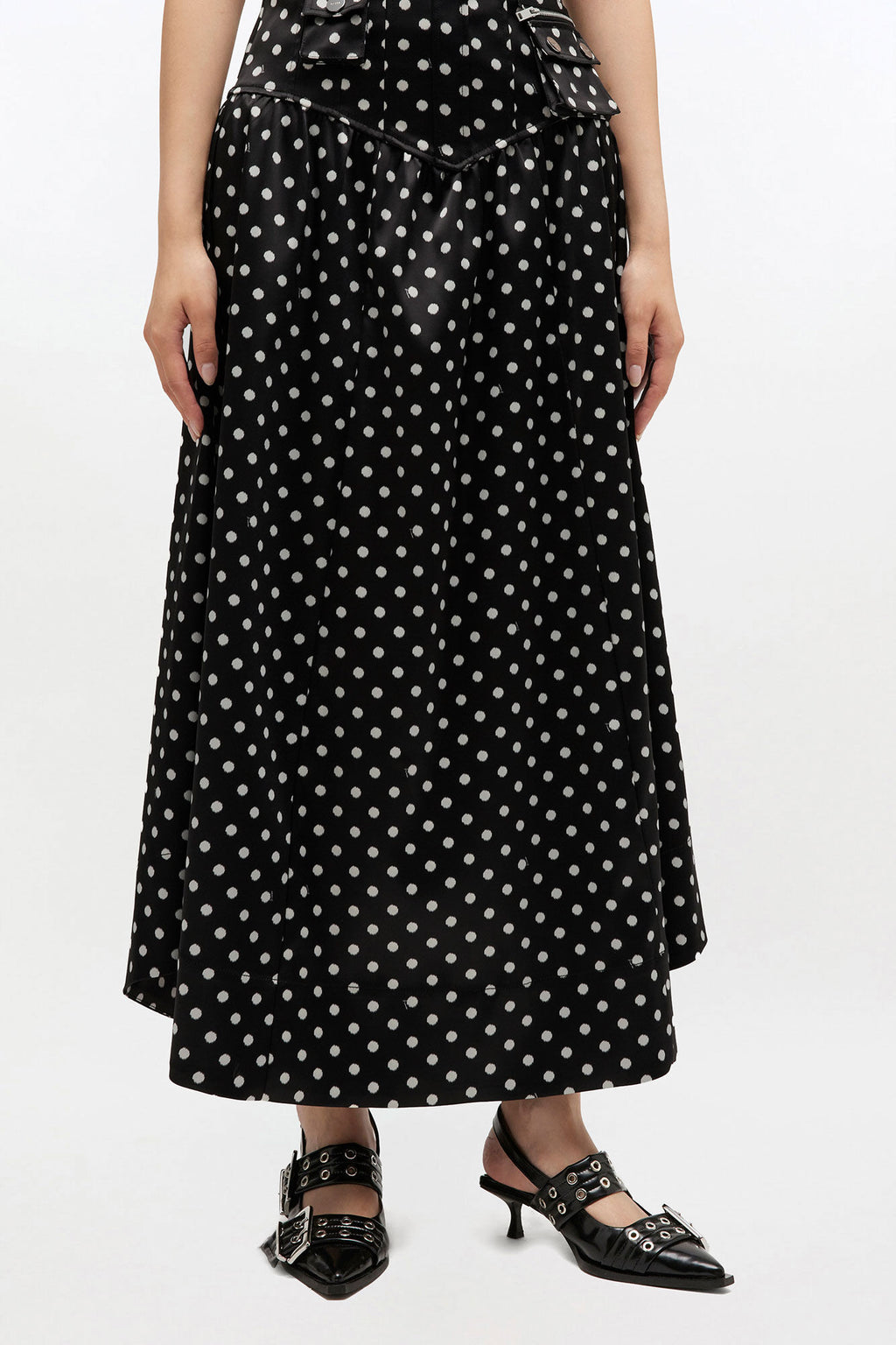 Ganni Polka-Dot Satin Corset Skirt