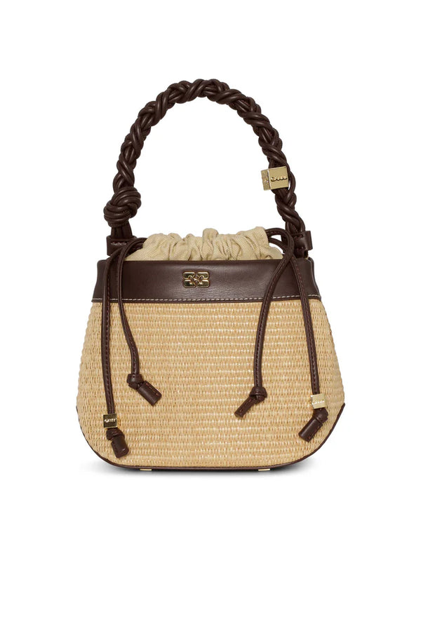 Ganni Bou Bucket Bag Raffia - Seal Brown