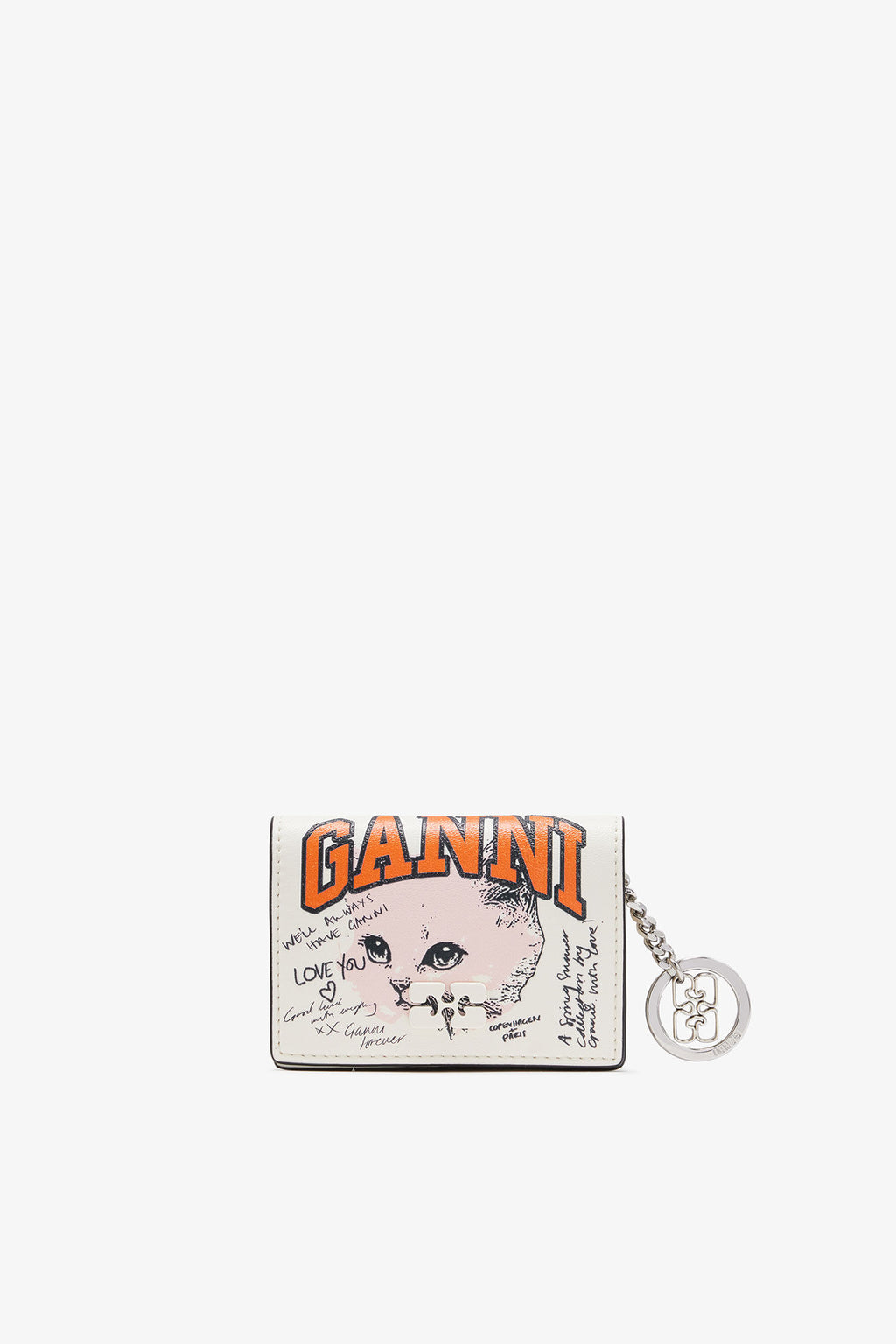 Ganni Card Holder With Flap and Cat - Egret