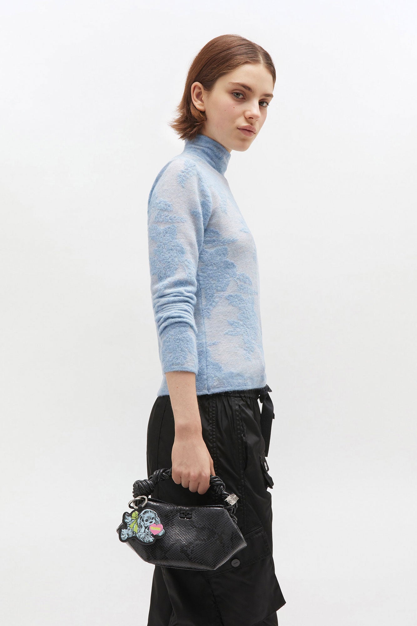 Ganni Croco Snake Mini Bou Bag - Black Oyster