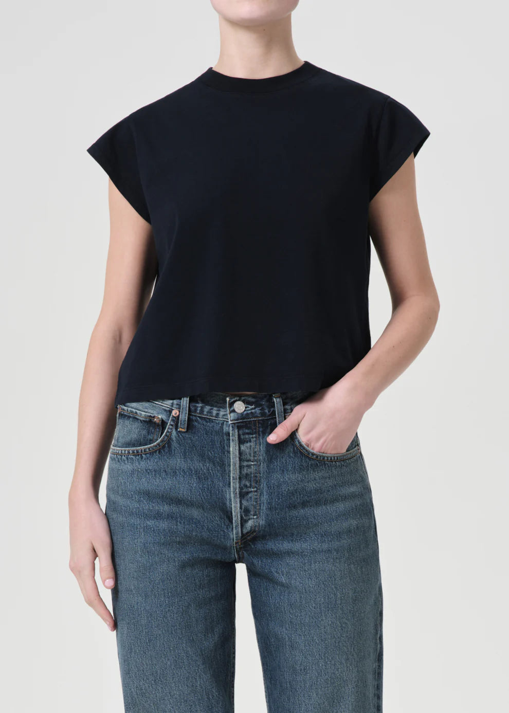 Agolde Bryce Cap Sleeve Tee In Storm